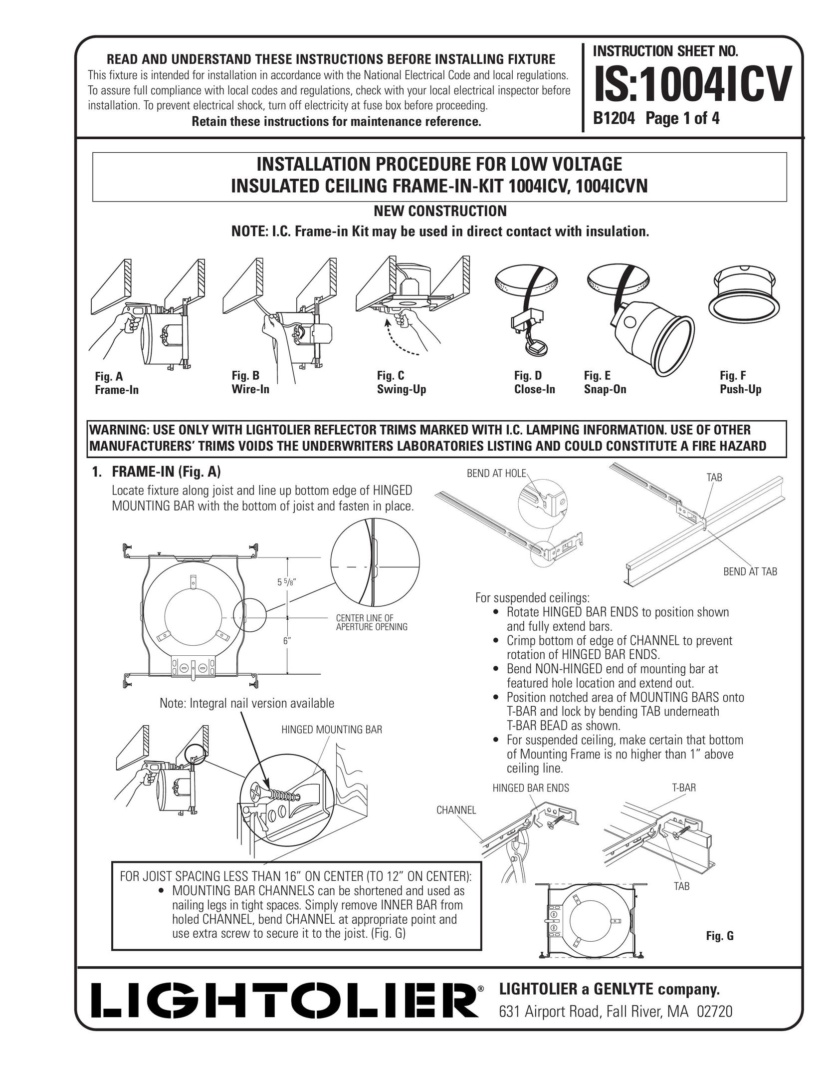 Lightolier 1004ICVN Indoor Furnishings User Manual