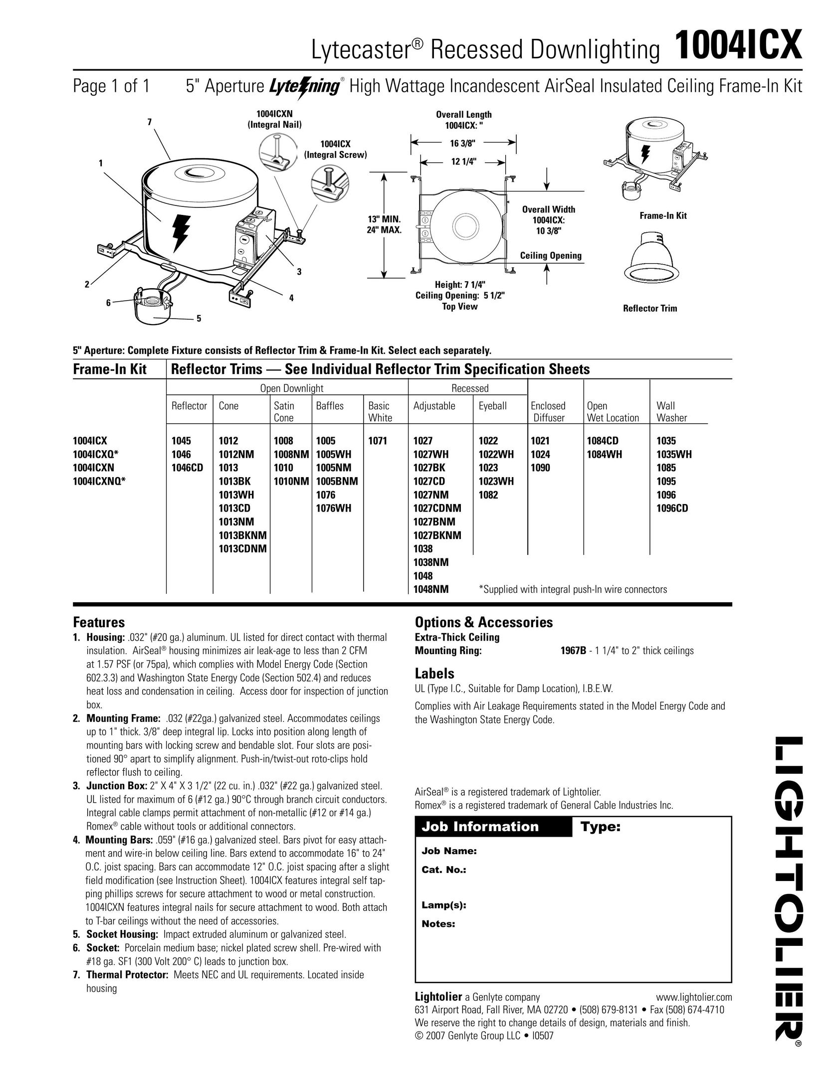 Lightolier 1004ICX Indoor Furnishings User Manual