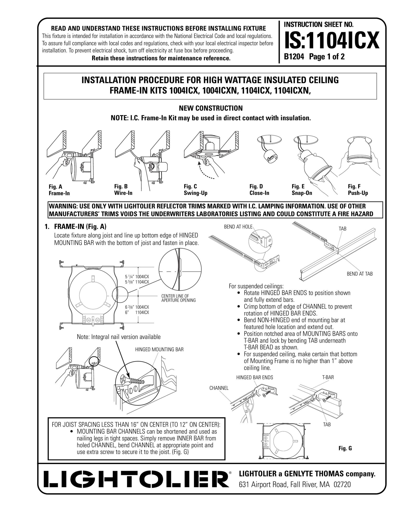 Lightolier 1004ICXN Indoor Furnishings User Manual