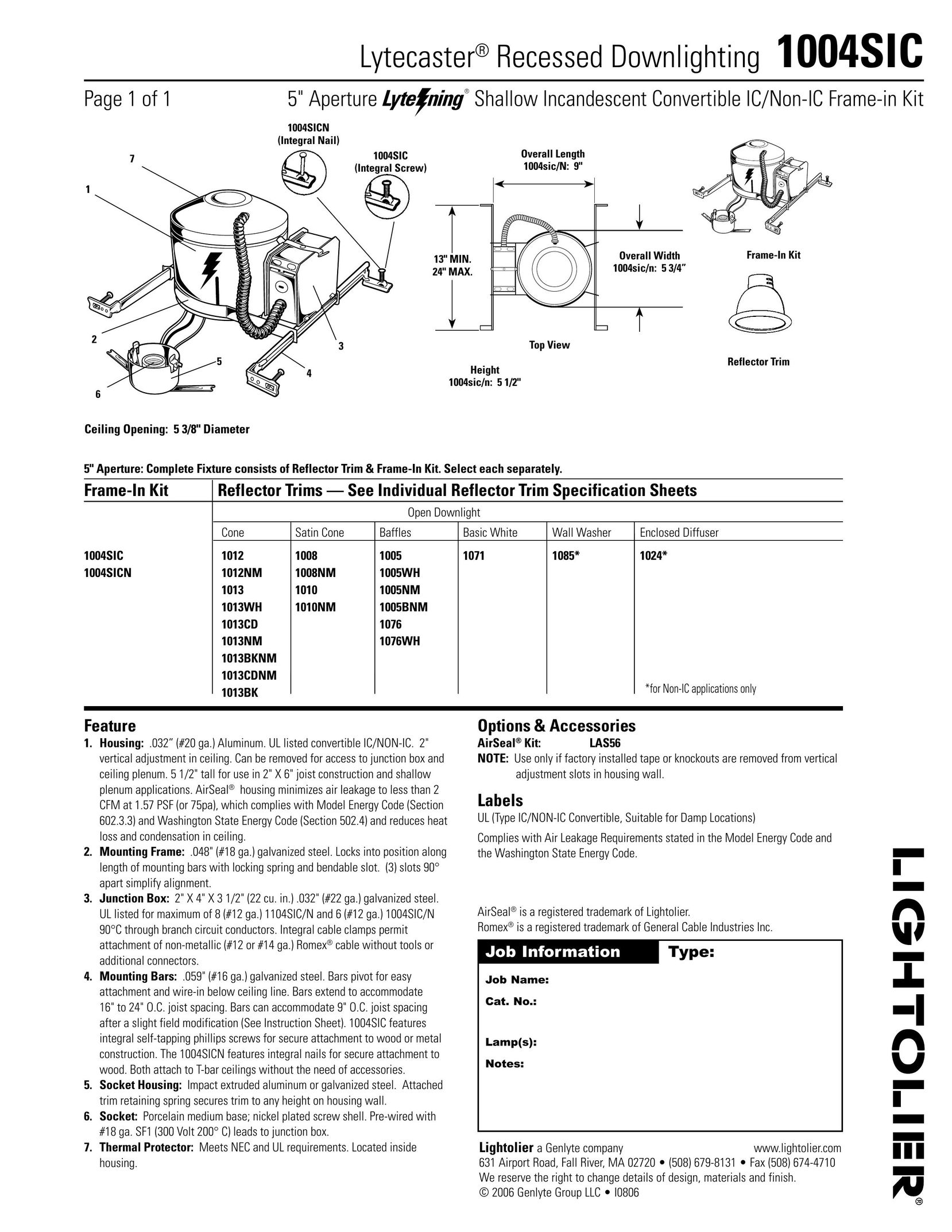 Lightolier 1004SIC Indoor Furnishings User Manual