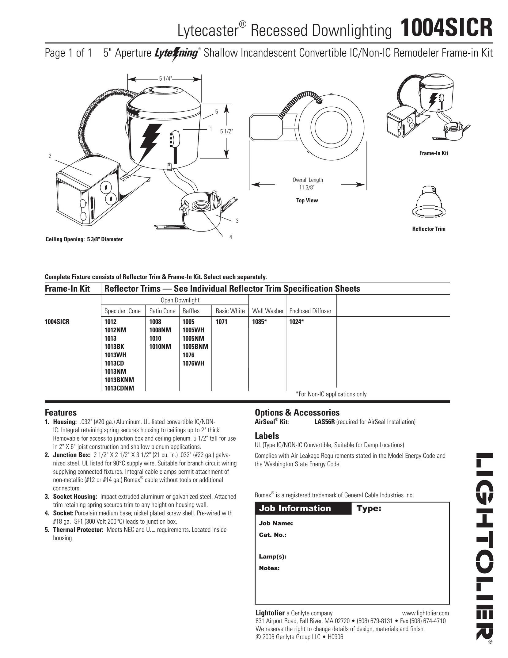 Lightolier 1004SICR Indoor Furnishings User Manual