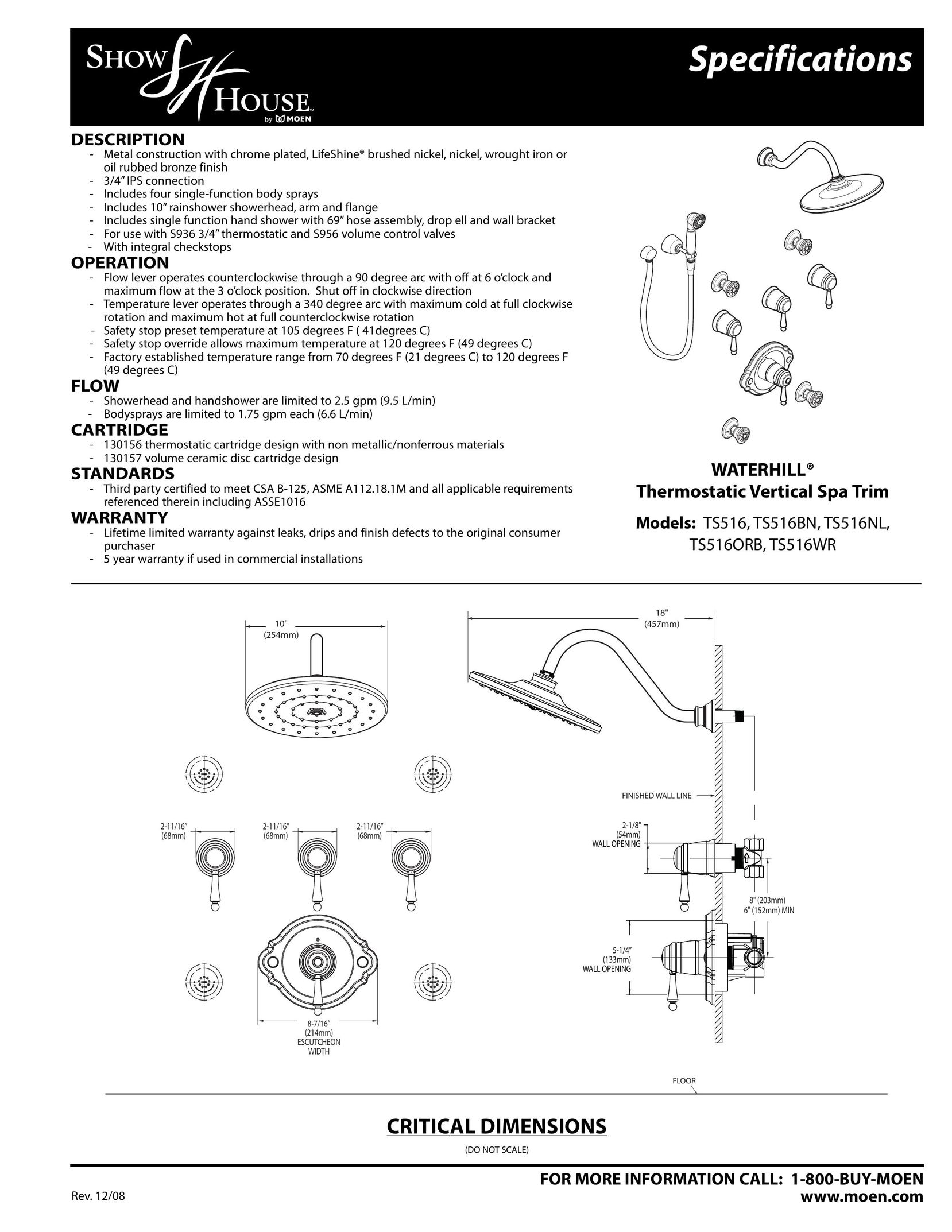 Moen TS516 Indoor Furnishings User Manual