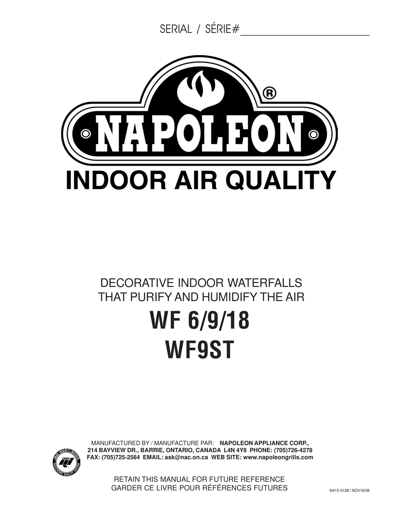 Napoleon Grills WF 18 Indoor Furnishings User Manual