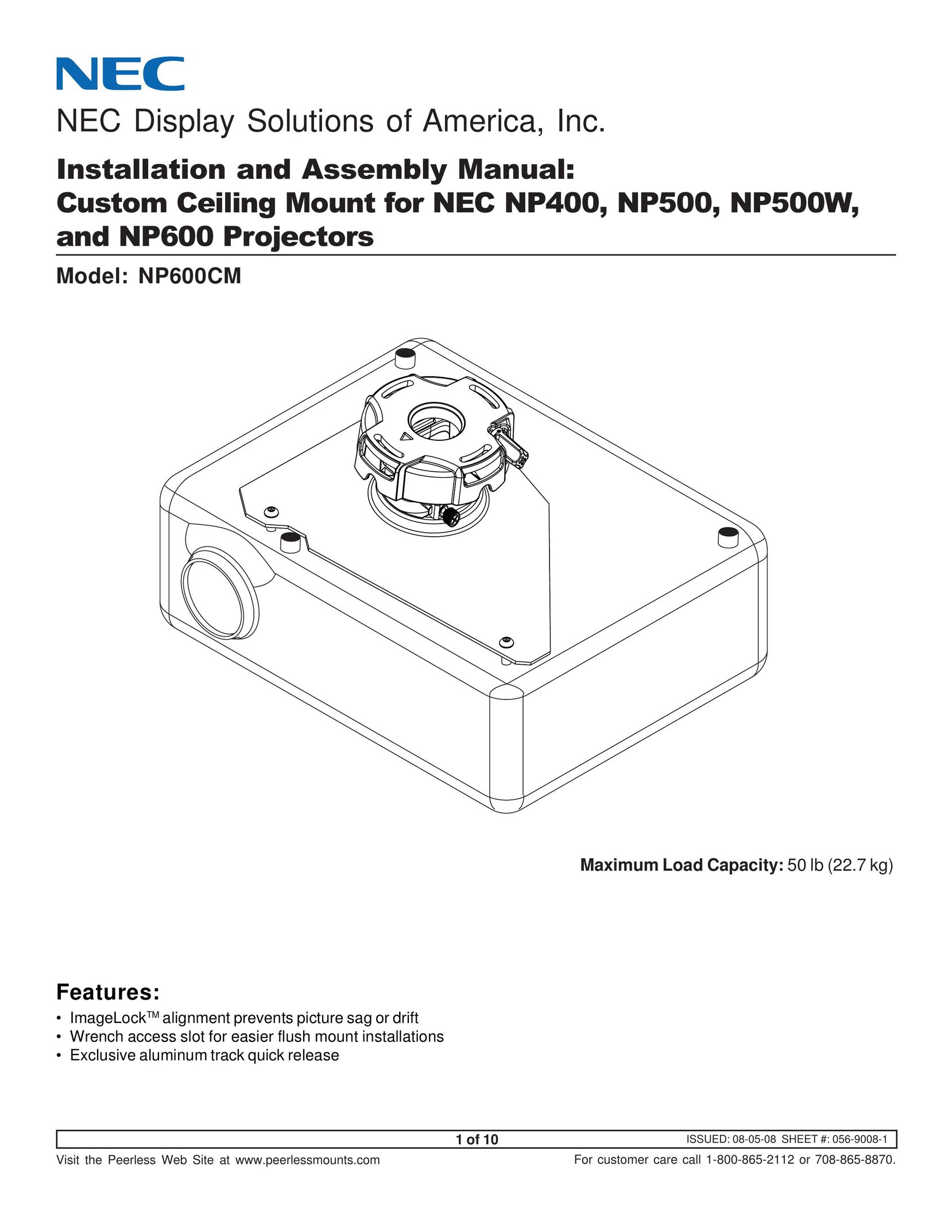 NEC NP600CM Indoor Furnishings User Manual