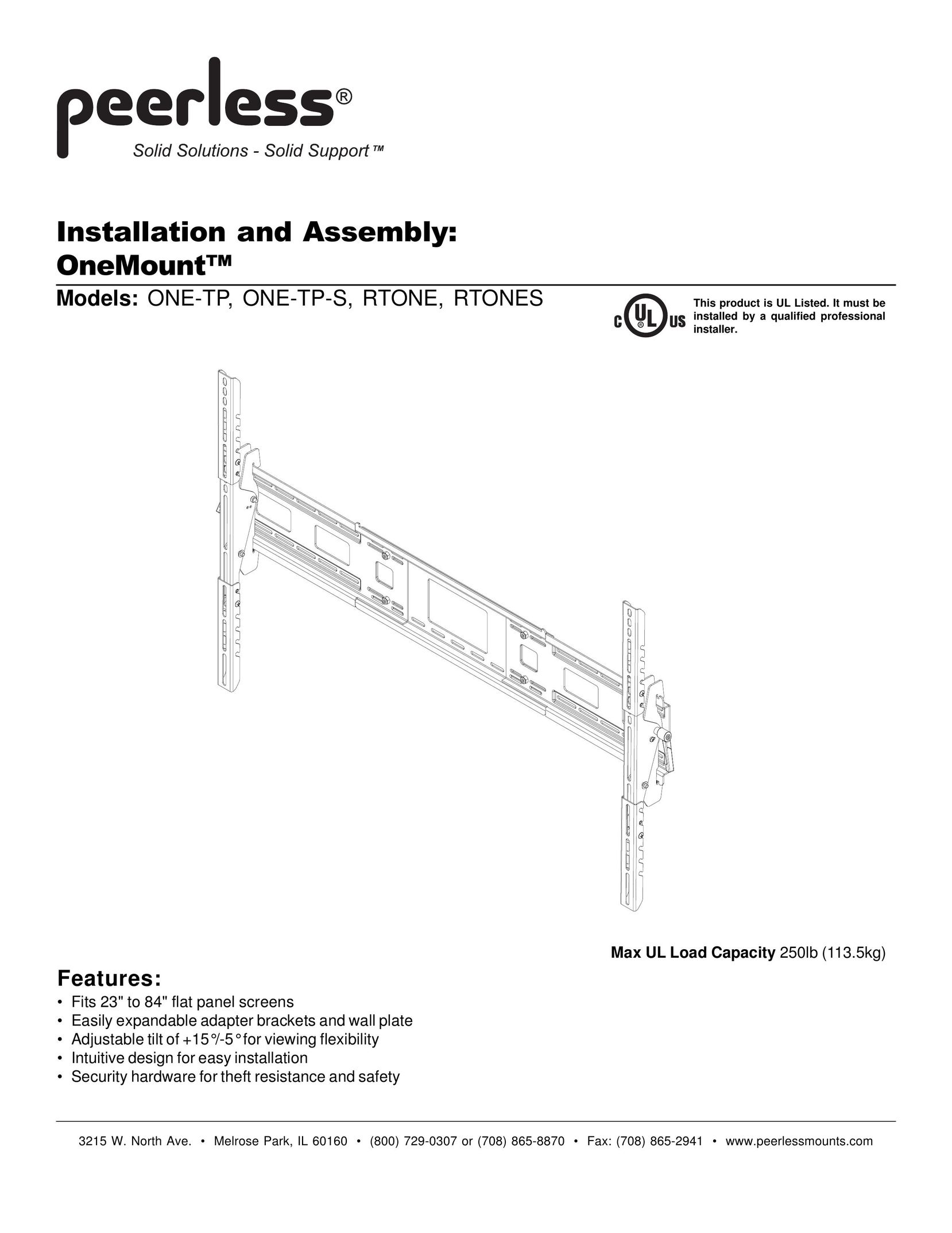 Peerless Industries ONE-TP Indoor Furnishings User Manual