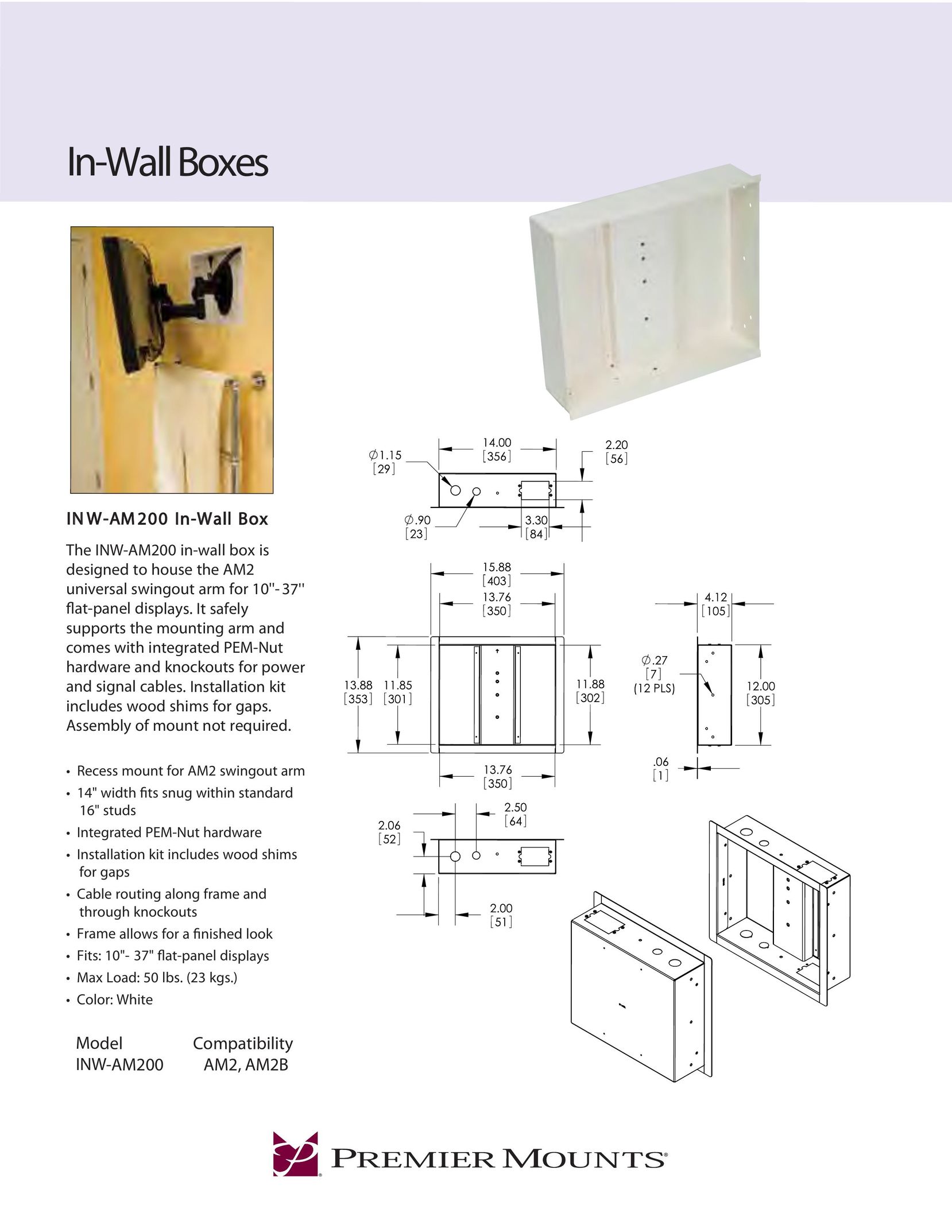 Premier Mounts INW-AM200 Indoor Furnishings User Manual