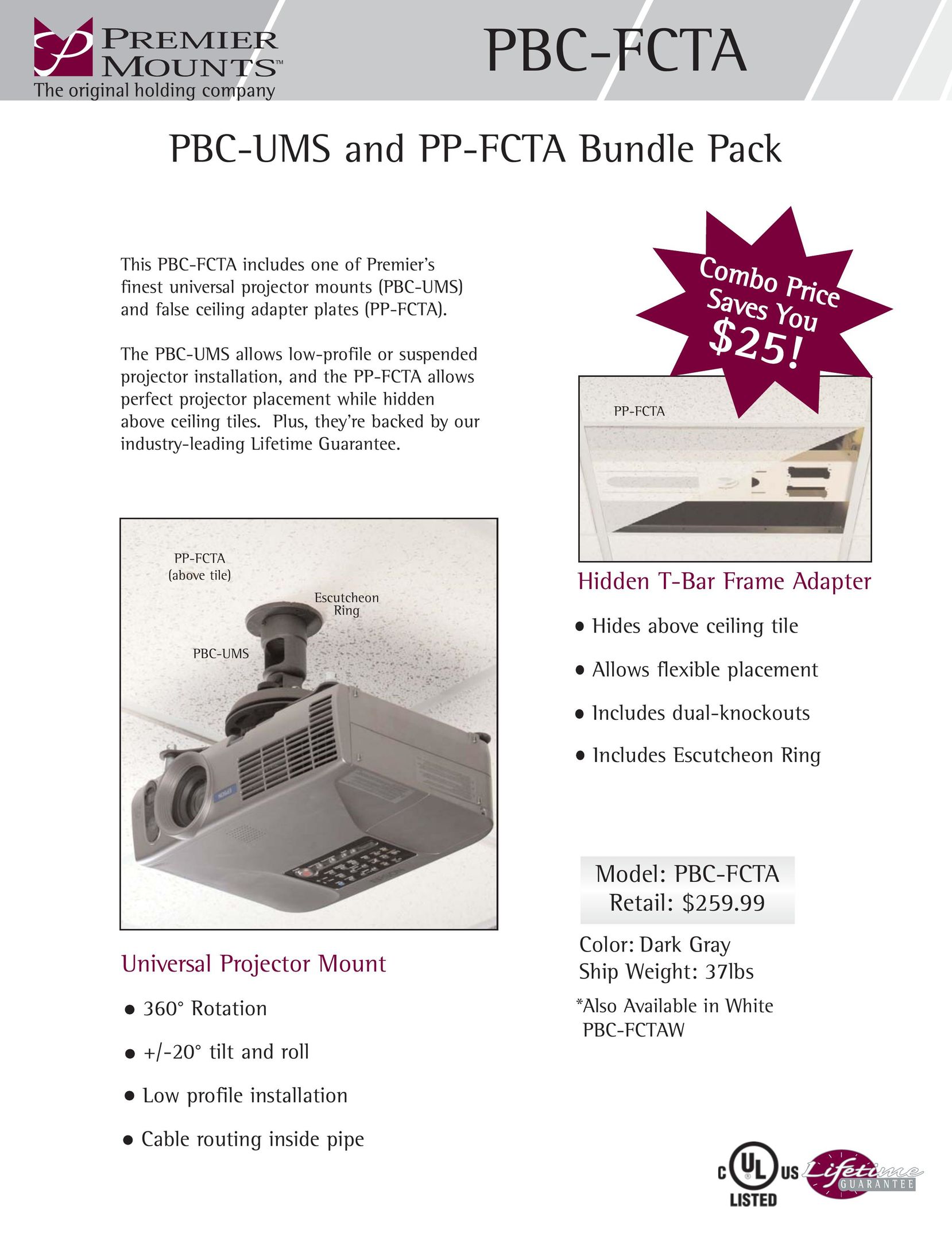 Premier Mounts PBC-FCTA Indoor Furnishings User Manual