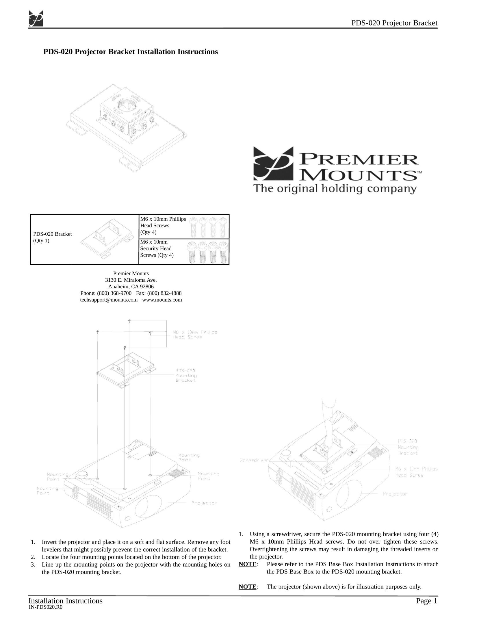 Premier Mounts PDS-020 Indoor Furnishings User Manual