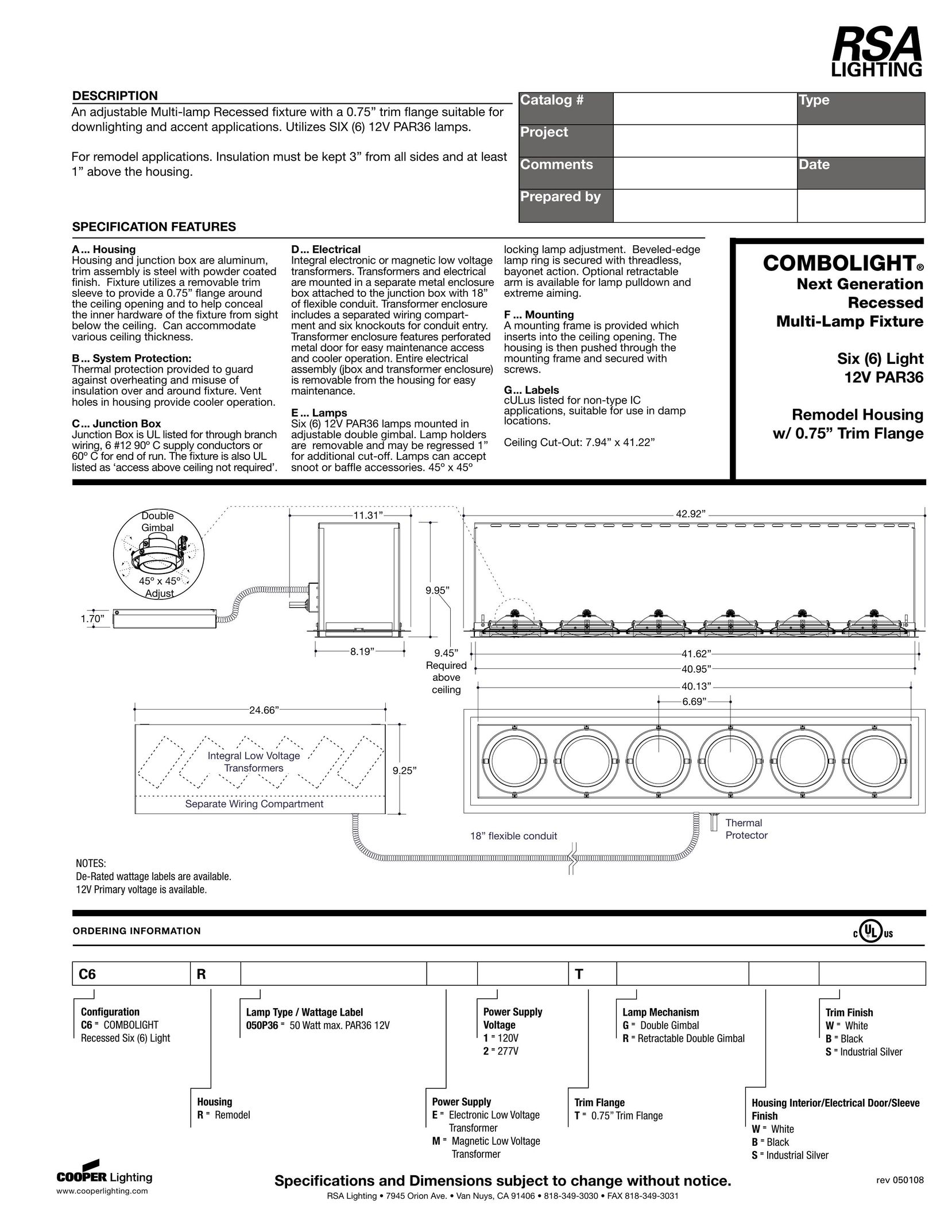 RSA Lighting 150 STD Indoor Furnishings User Manual
