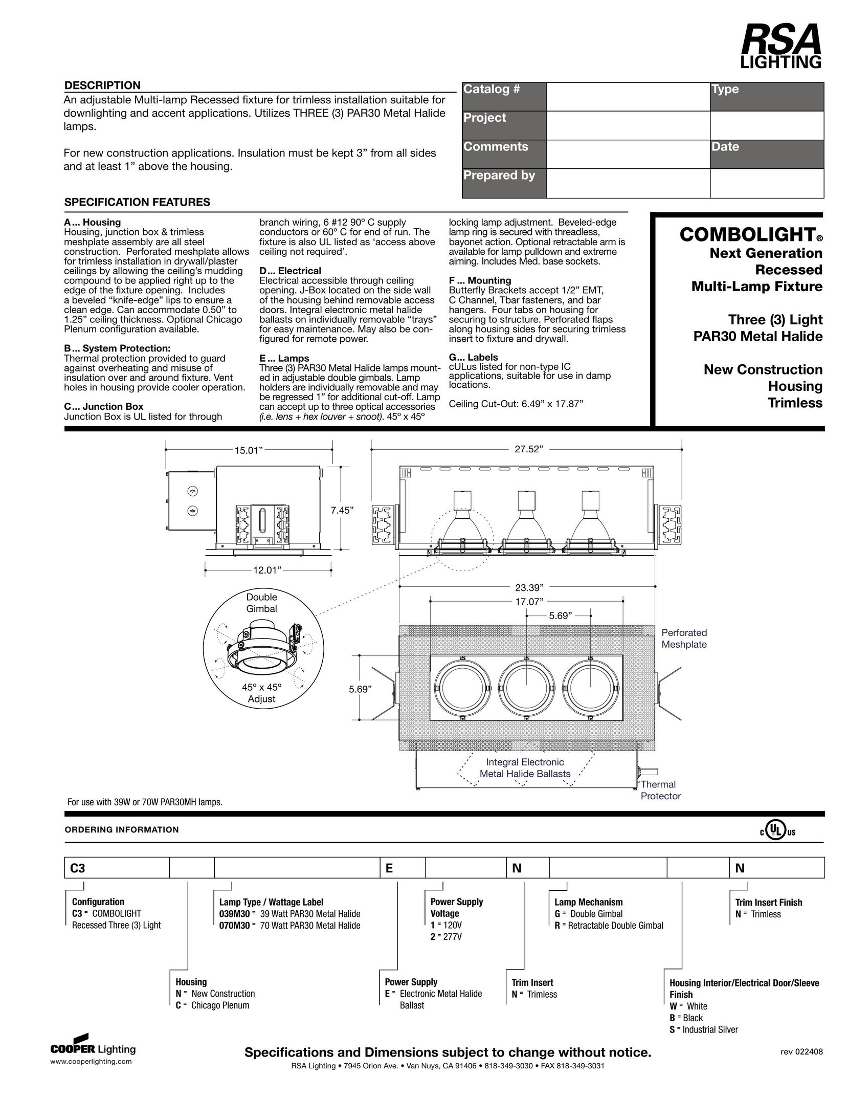 RSA Lighting 60 DHWH Indoor Furnishings User Manual
