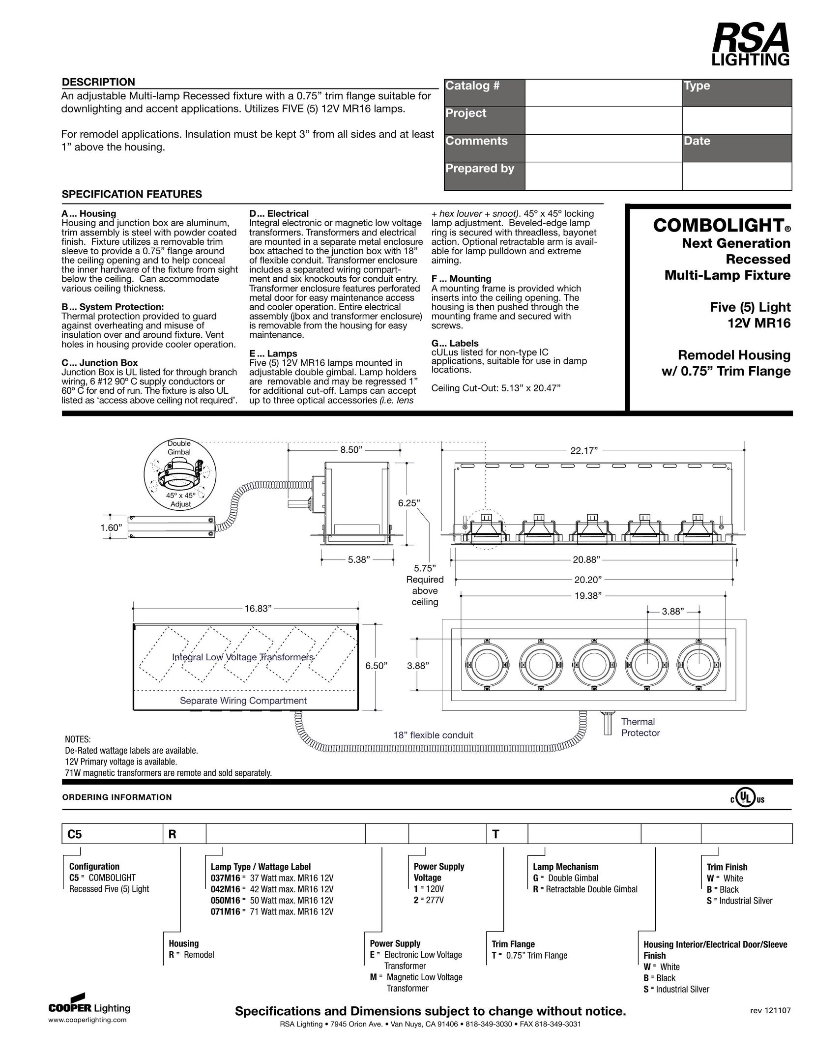 RSA Lighting 850FD Indoor Furnishings User Manual