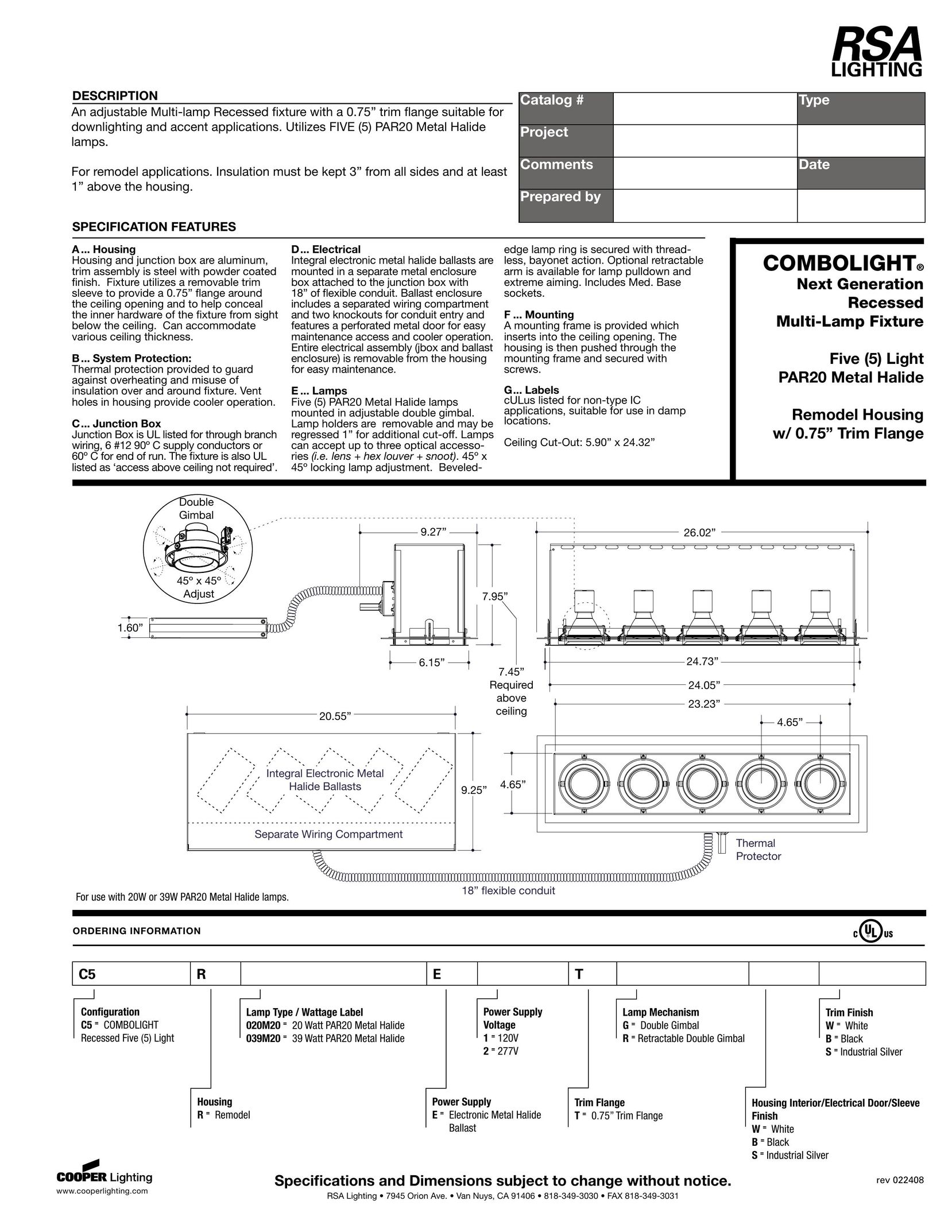 RSA Lighting AH40BHW Indoor Furnishings User Manual