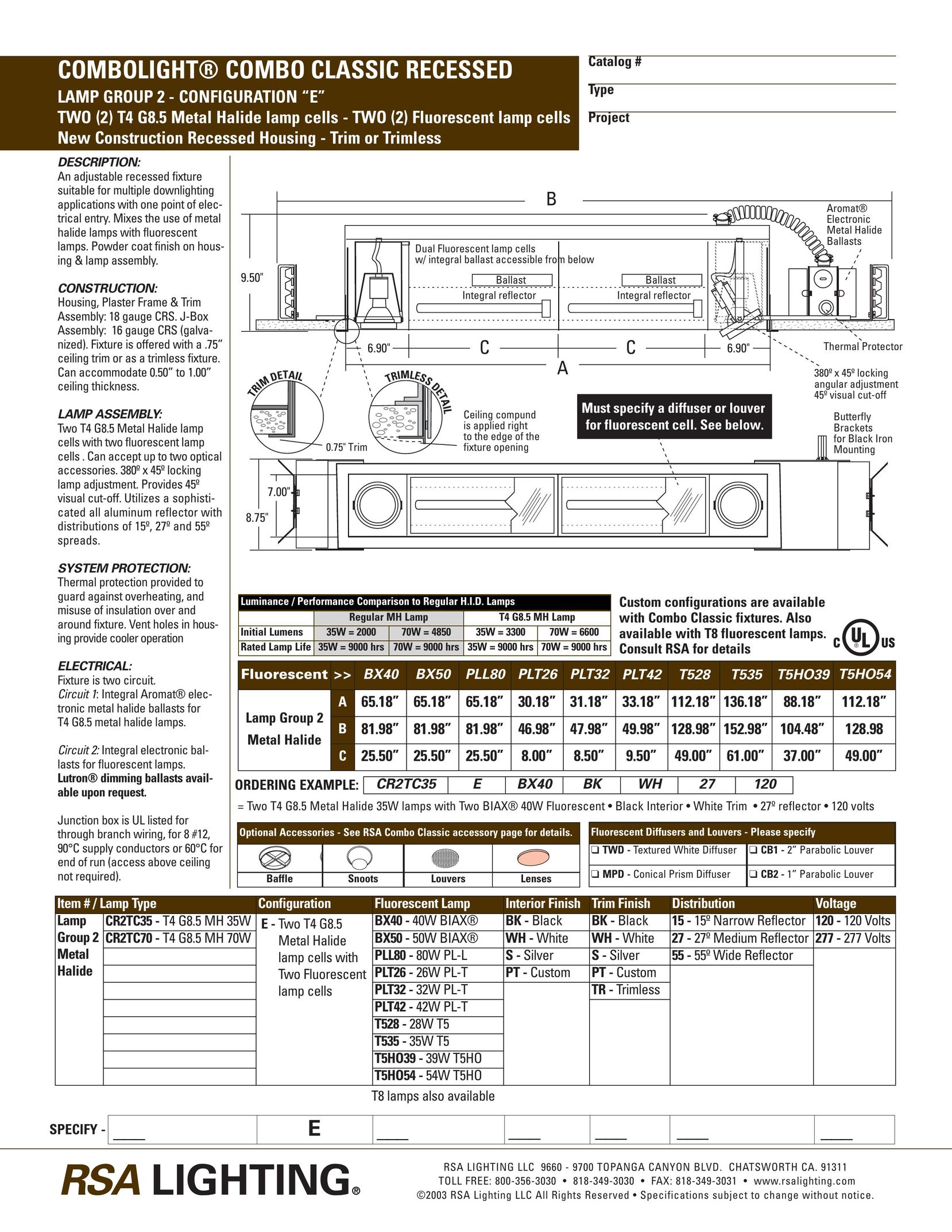 RSA Lighting BX40 Indoor Furnishings User Manual