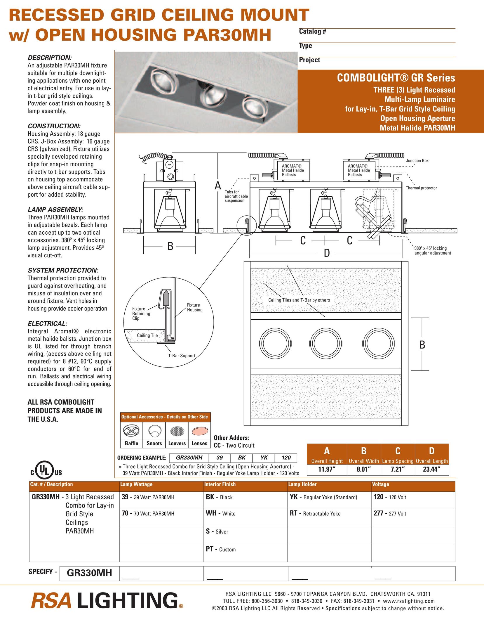 RSA Lighting K8V-X SE Indoor Furnishings User Manual
