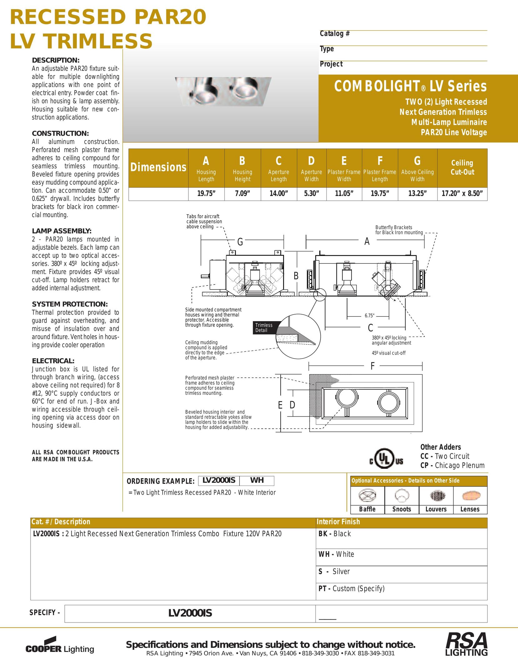 RSA Lighting PAR20 Indoor Furnishings User Manual