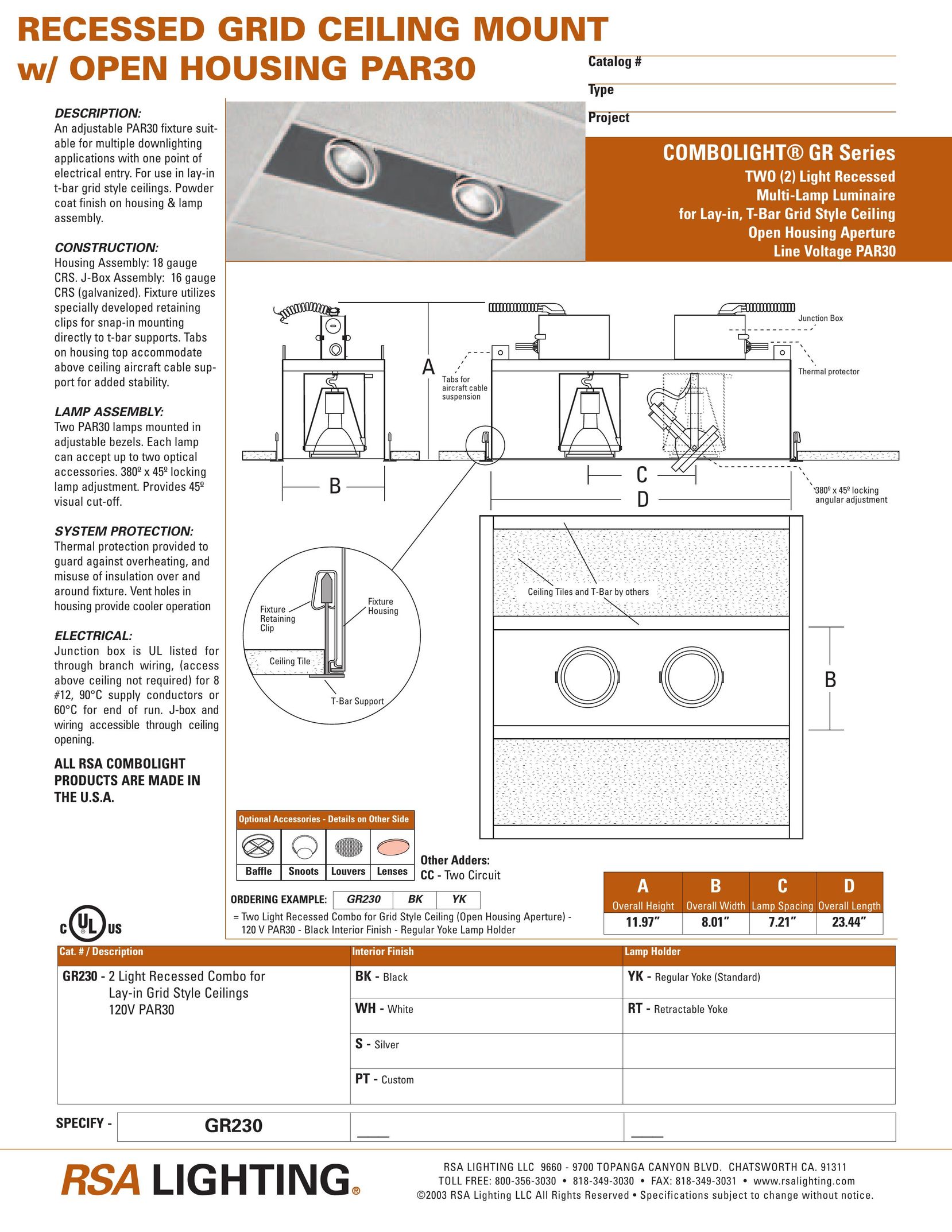 RSA Lighting PAR30 Indoor Furnishings User Manual