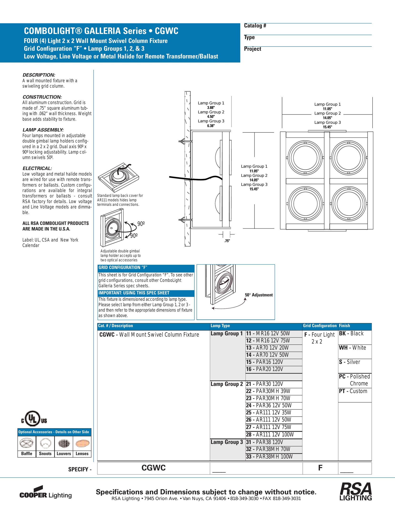 RSA Lighting S243-4NU Indoor Furnishings User Manual