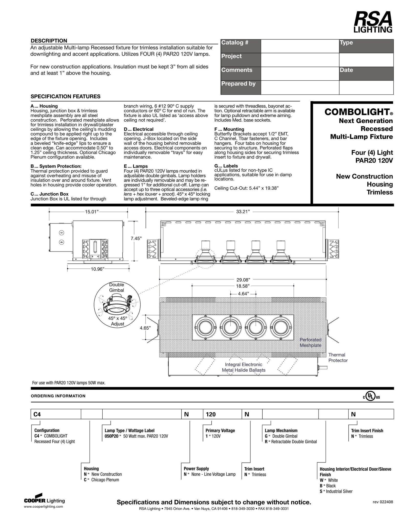 RSA Lighting SP97 Indoor Furnishings User Manual