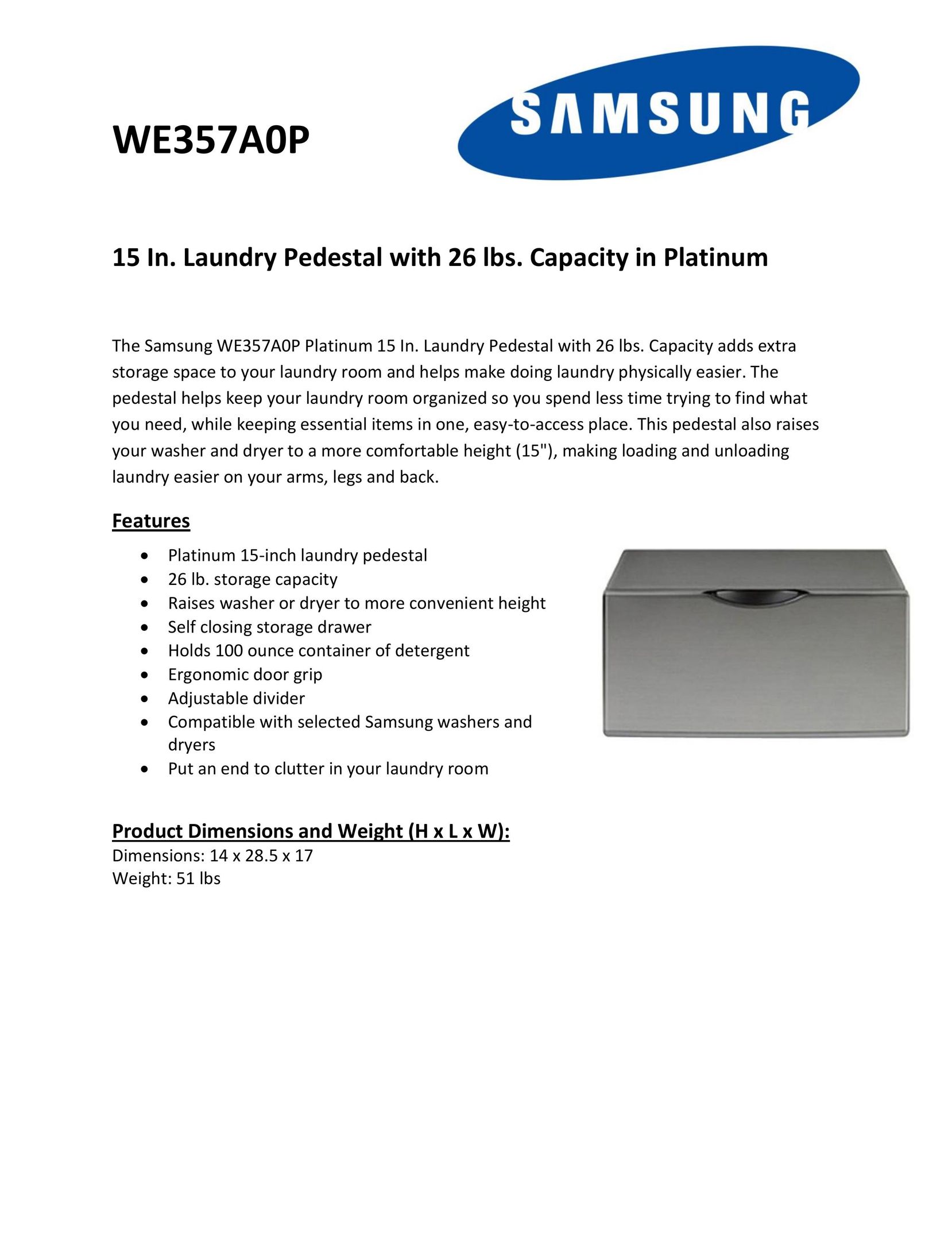 Samsung WE357A0P Indoor Furnishings User Manual
