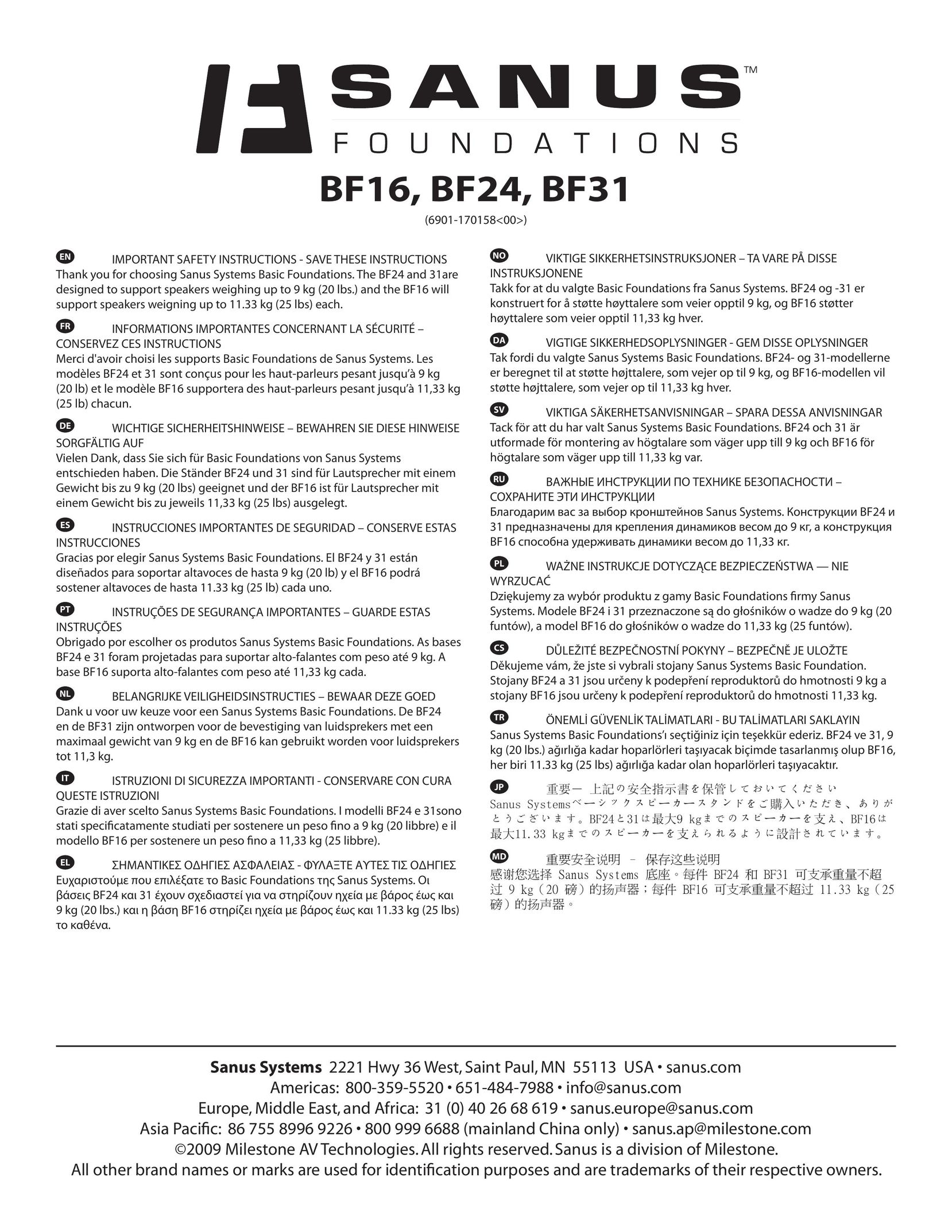 Sanus Systems BF16 Indoor Furnishings User Manual