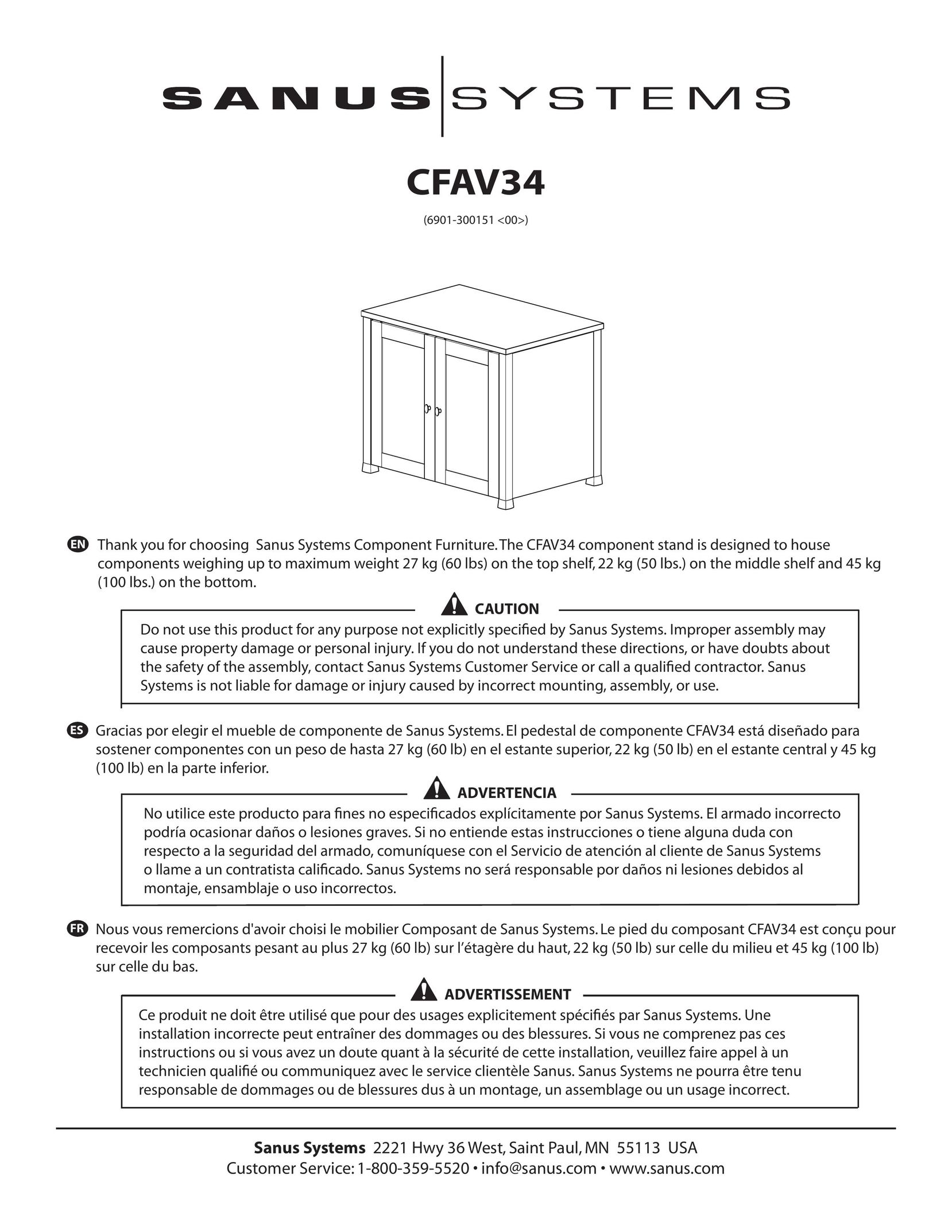 Sanus Systems CFAV34 Indoor Furnishings User Manual