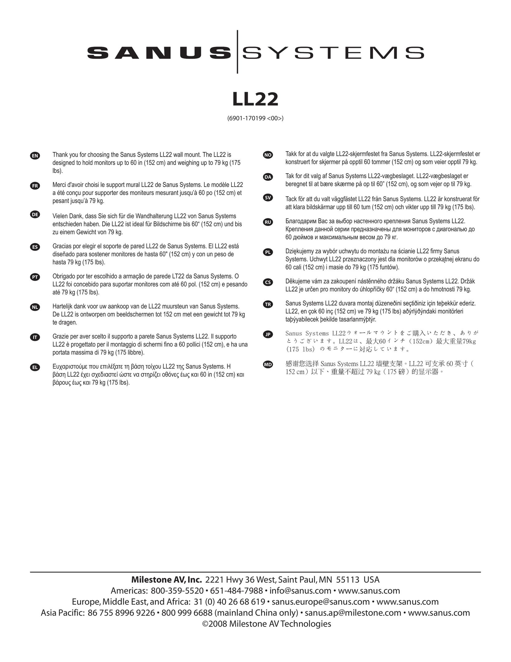 Sanus Systems LL22 Indoor Furnishings User Manual