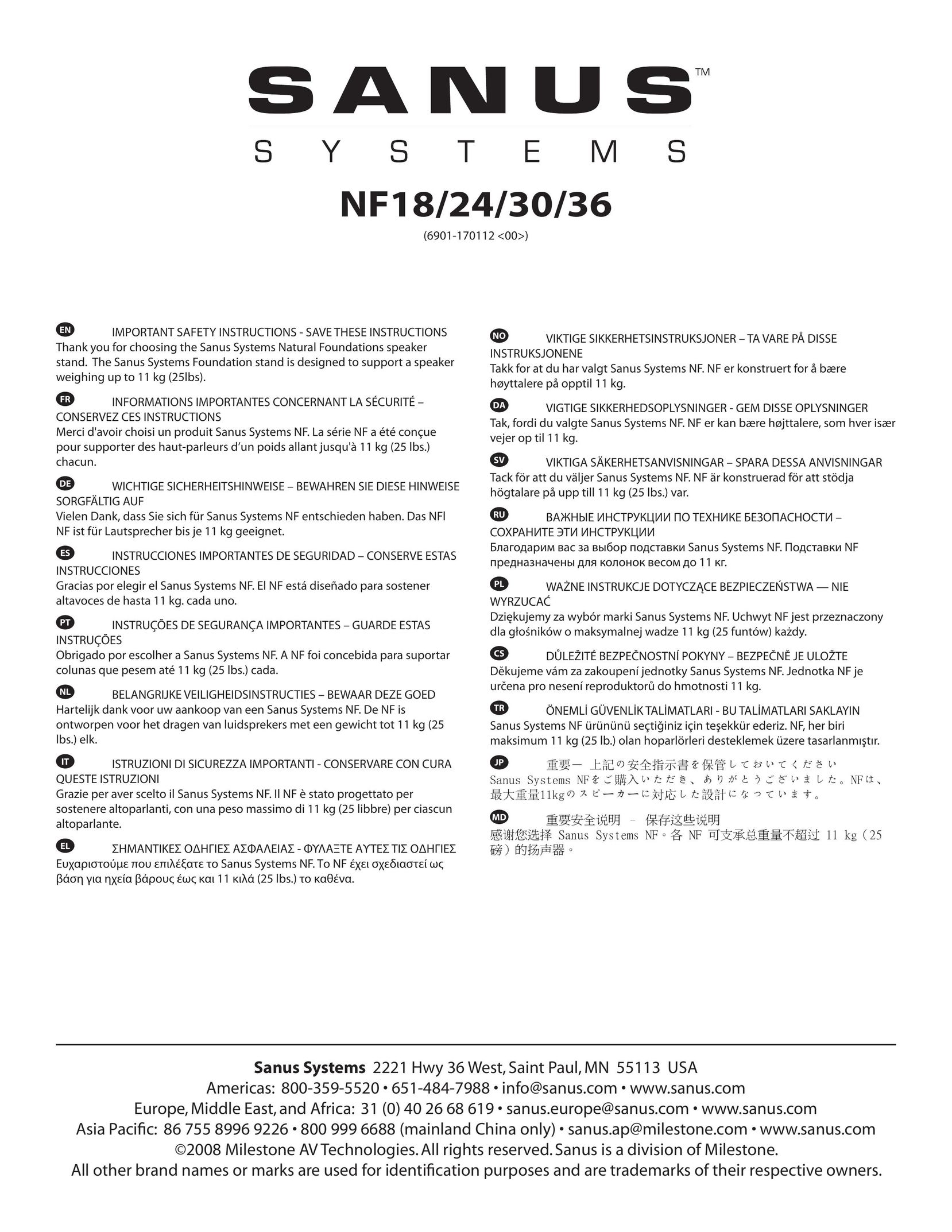 Sanus Systems NF36 Indoor Furnishings User Manual