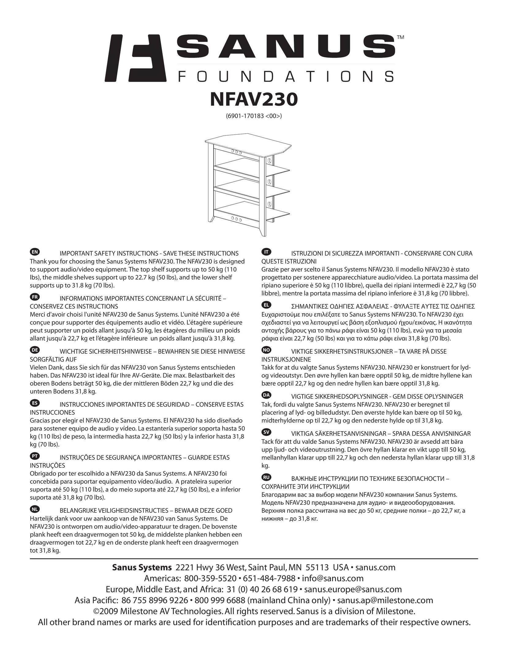 Sanus Systems NFAV230 Indoor Furnishings User Manual