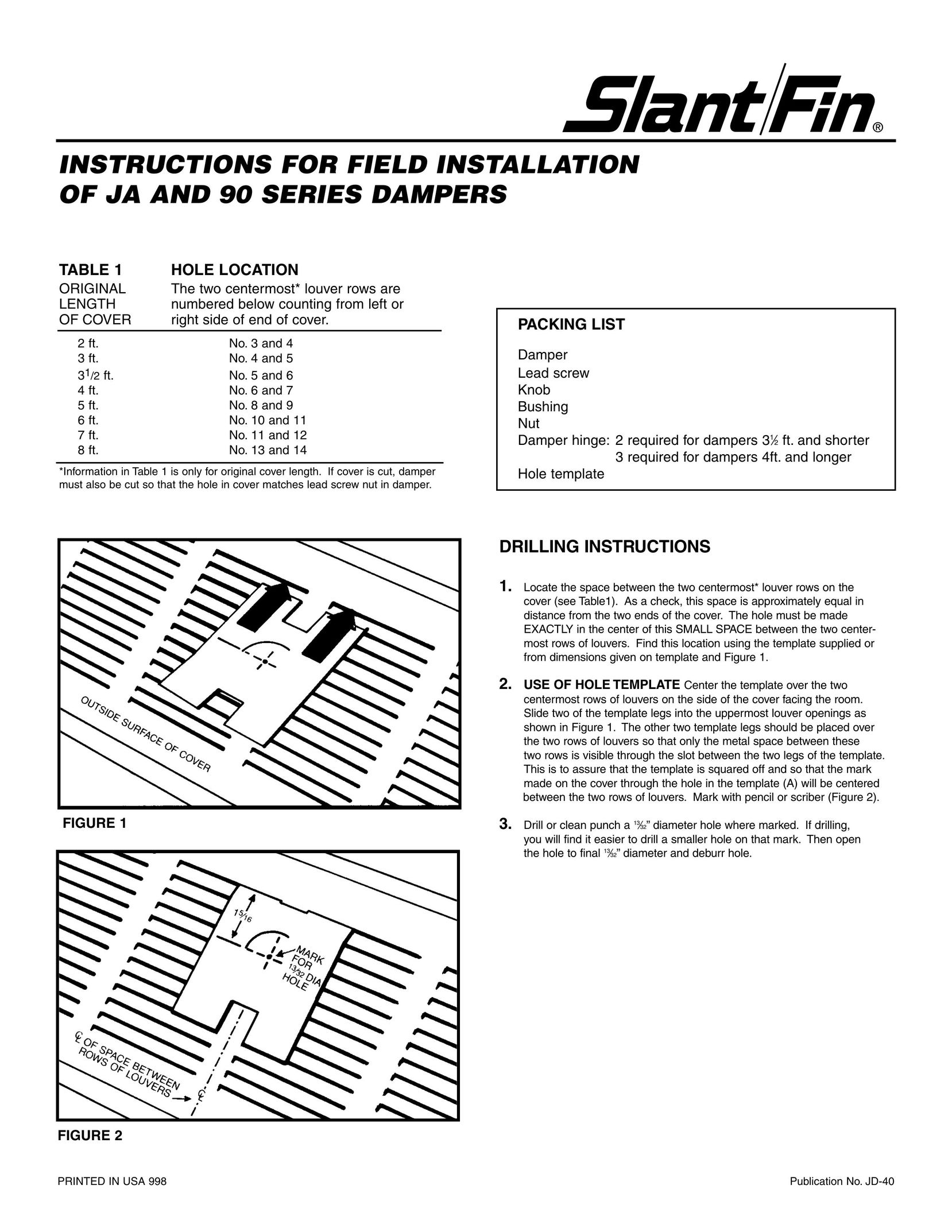 Slant/Fin JA Indoor Furnishings User Manual
