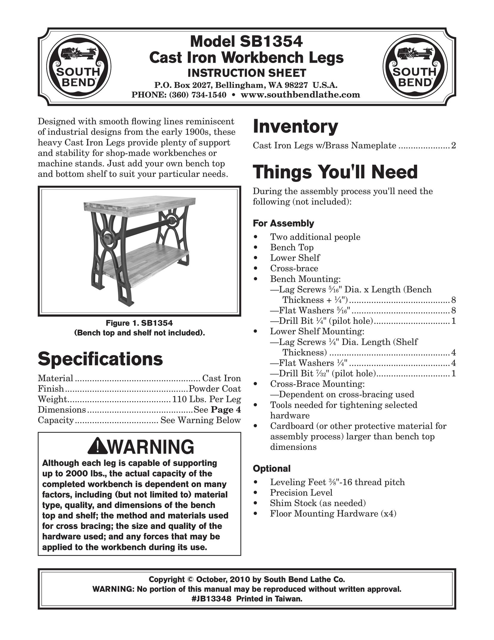 Southbend SB1354 Indoor Furnishings User Manual