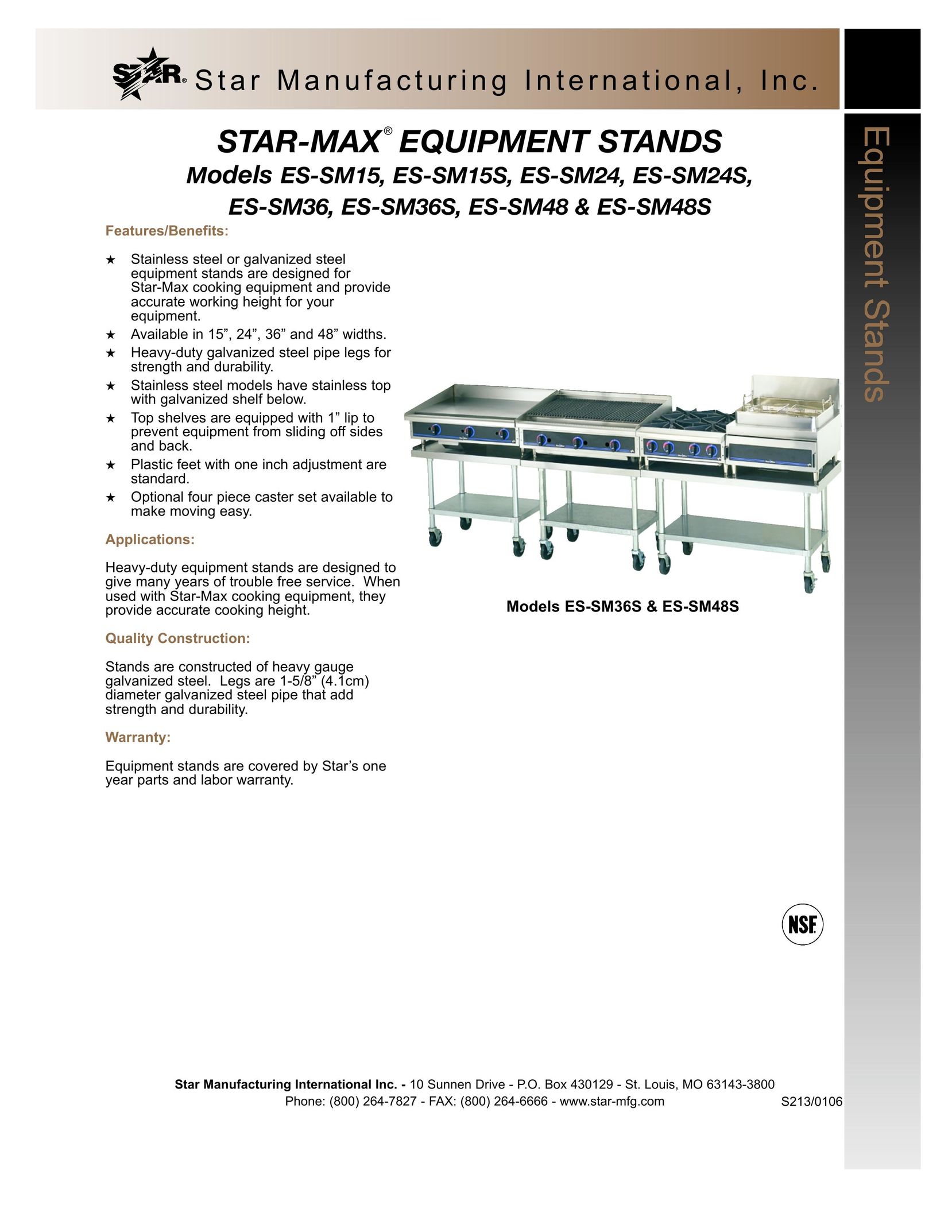 Star Manufacturing ES-SM15 Indoor Furnishings User Manual