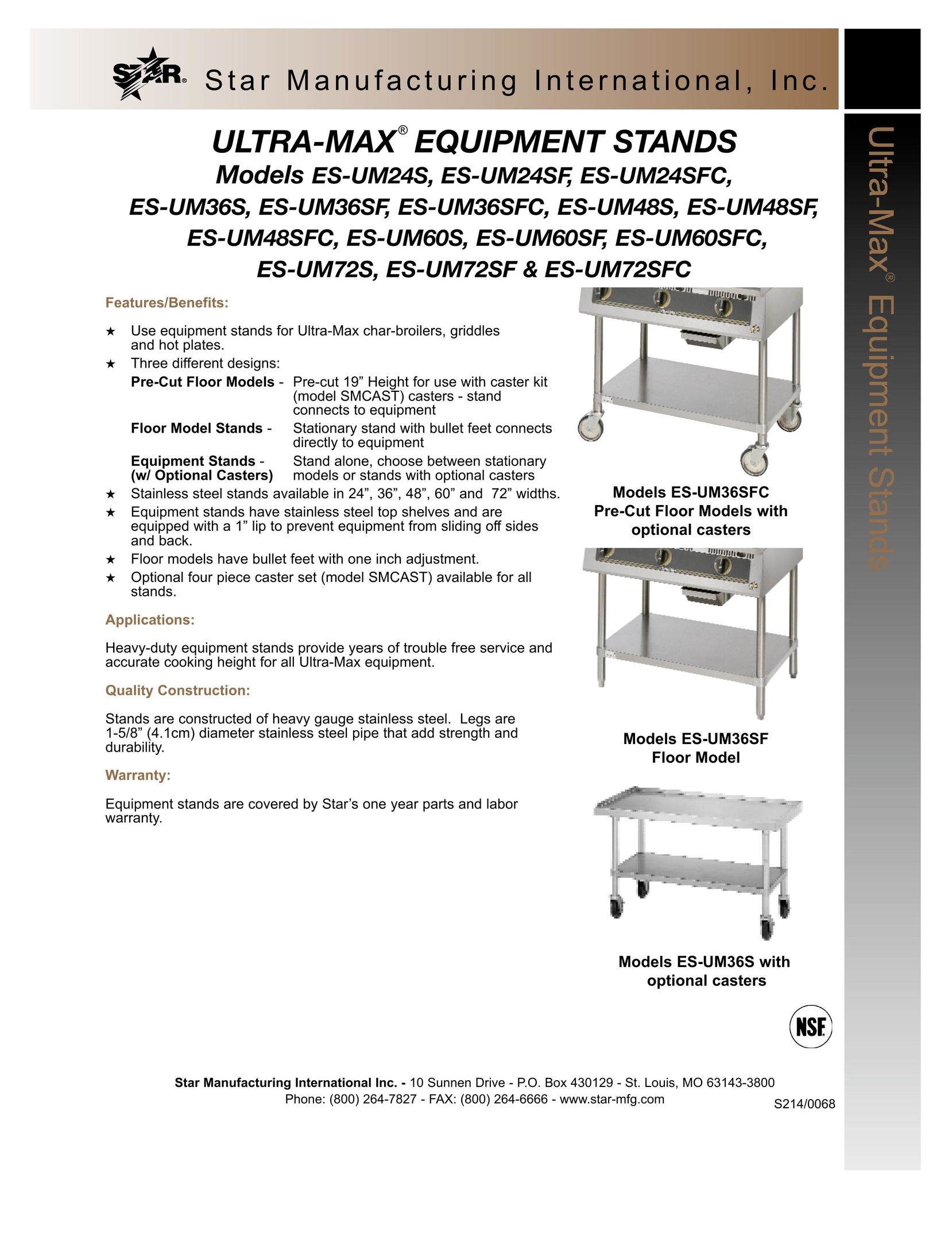 Star Manufacturing ES-UM36SF Indoor Furnishings User Manual