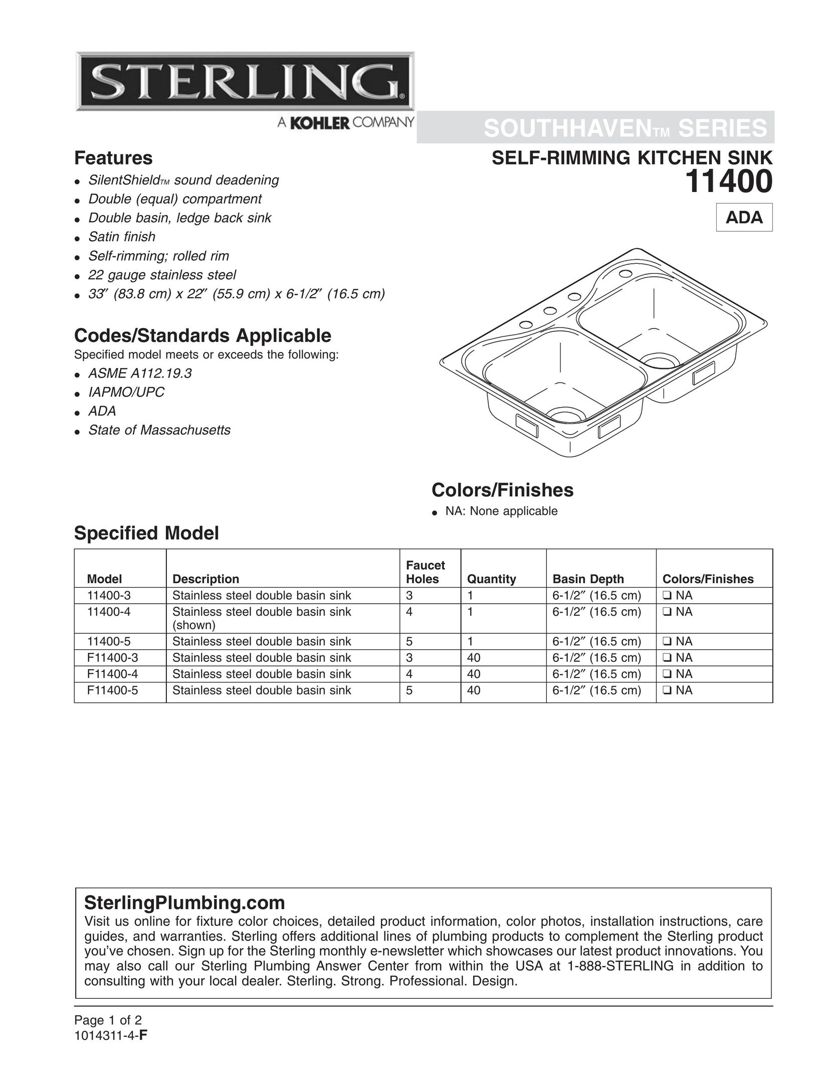 Sterling Plumbing 11400 Indoor Furnishings User Manual