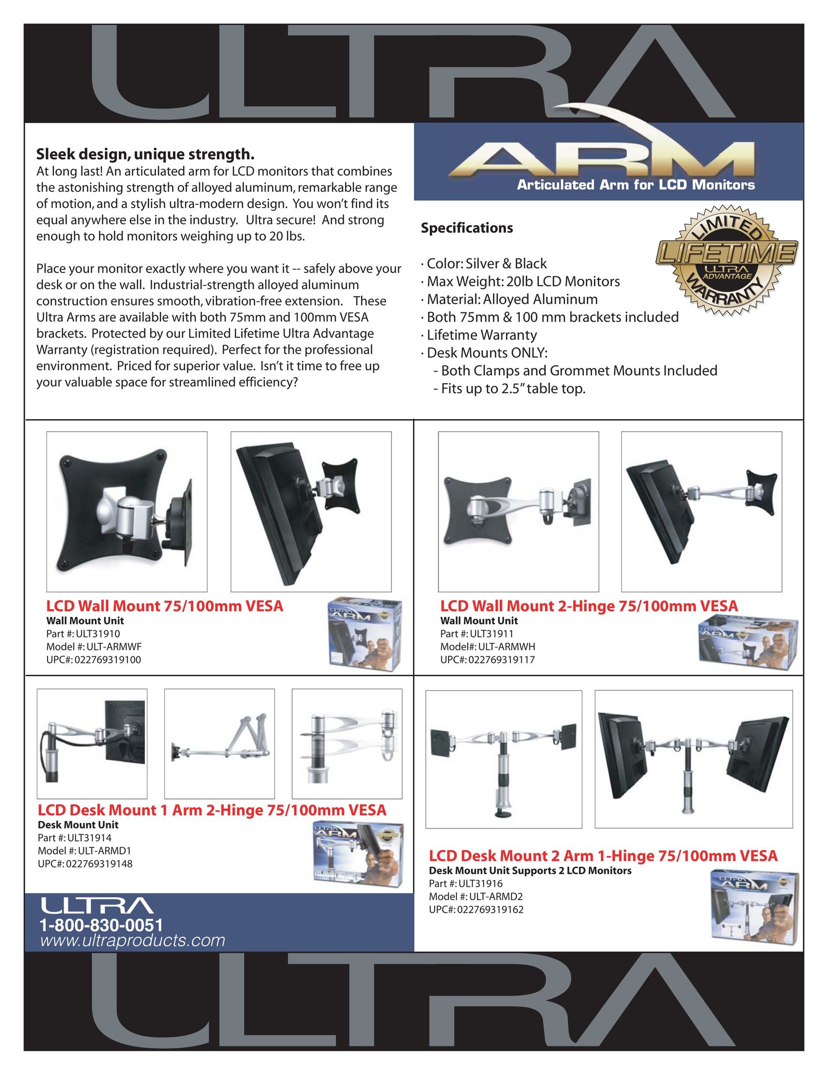 Ultra Products ULT-ARMWF Indoor Furnishings User Manual