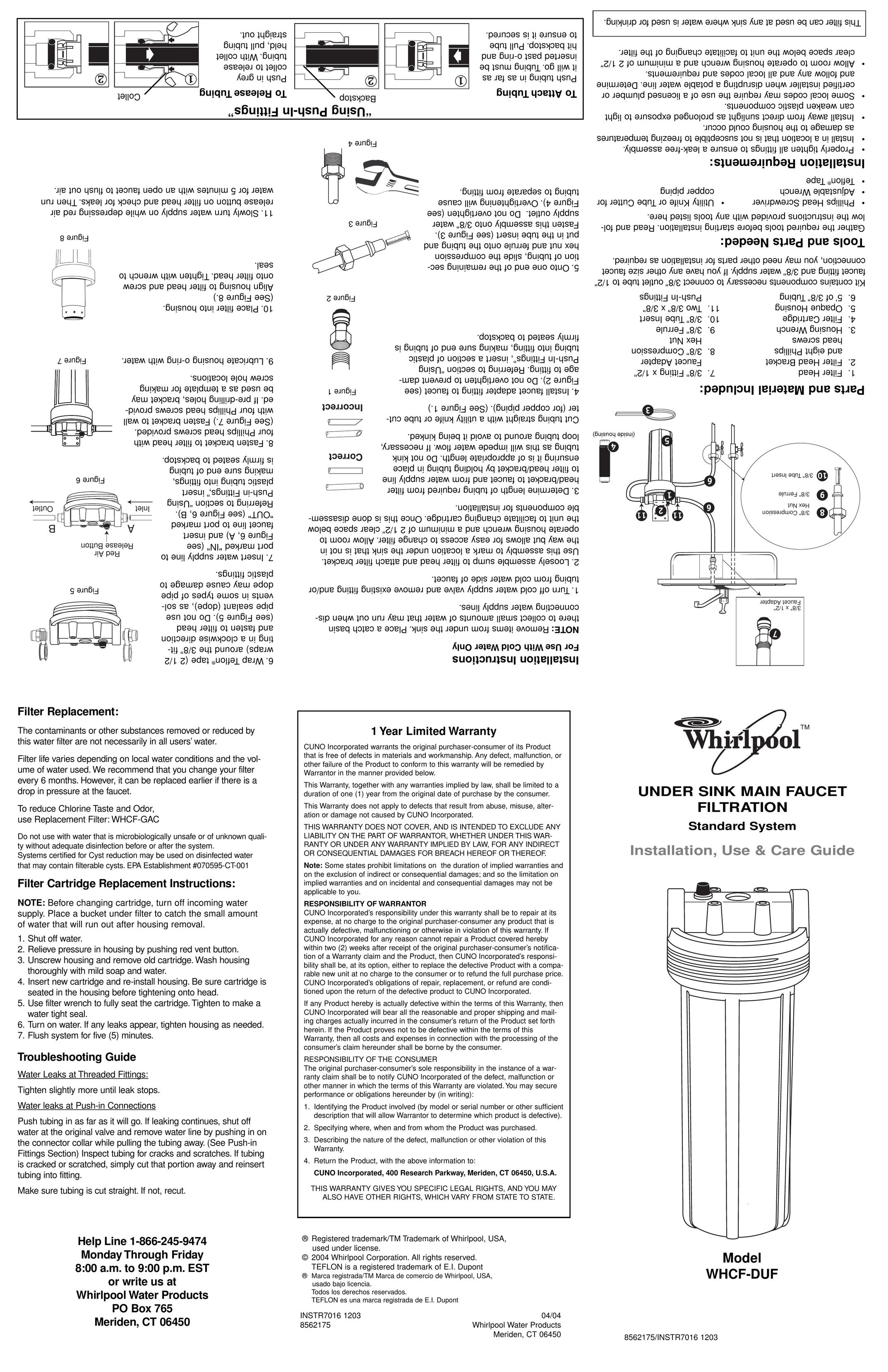 Whirlpool WHCF-DUF Indoor Furnishings User Manual