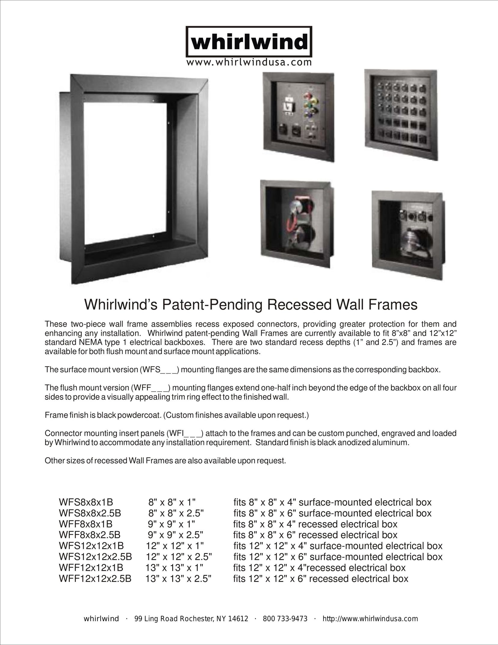 Whirlwind Patent-Pending Recessed Wall Frames Indoor Furnishings User Manual
