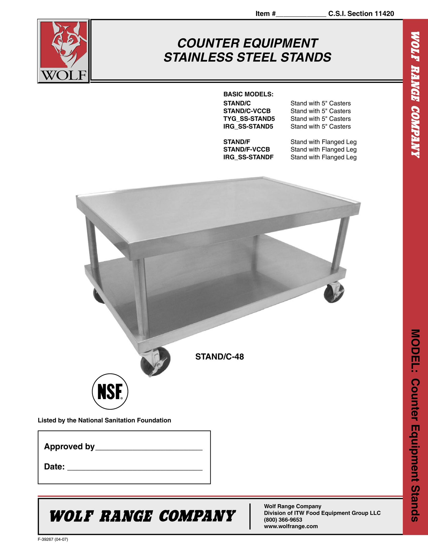 Wolf STAND/C-48 Indoor Furnishings User Manual