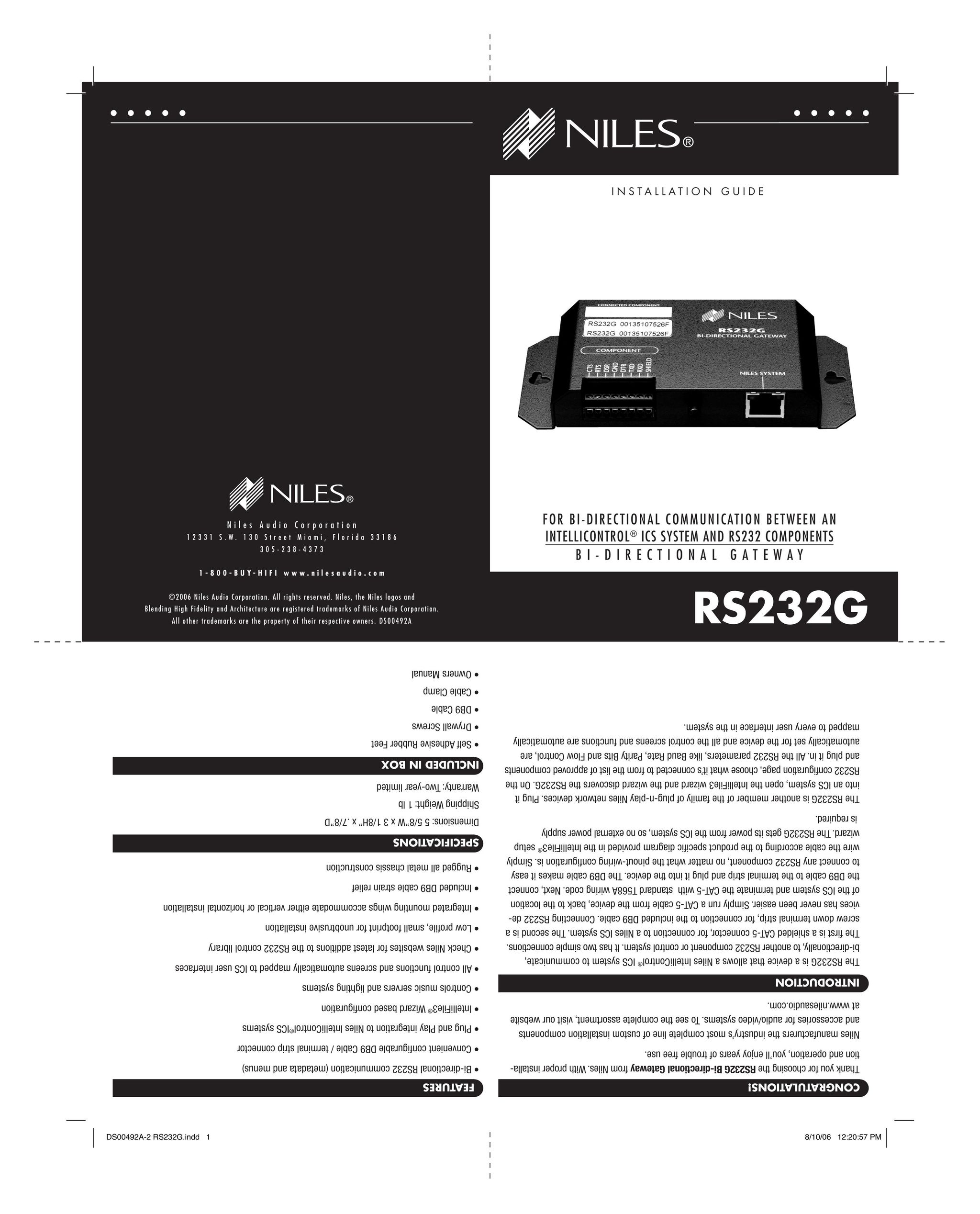Niles Audio RS232G Pet Fence User Manual