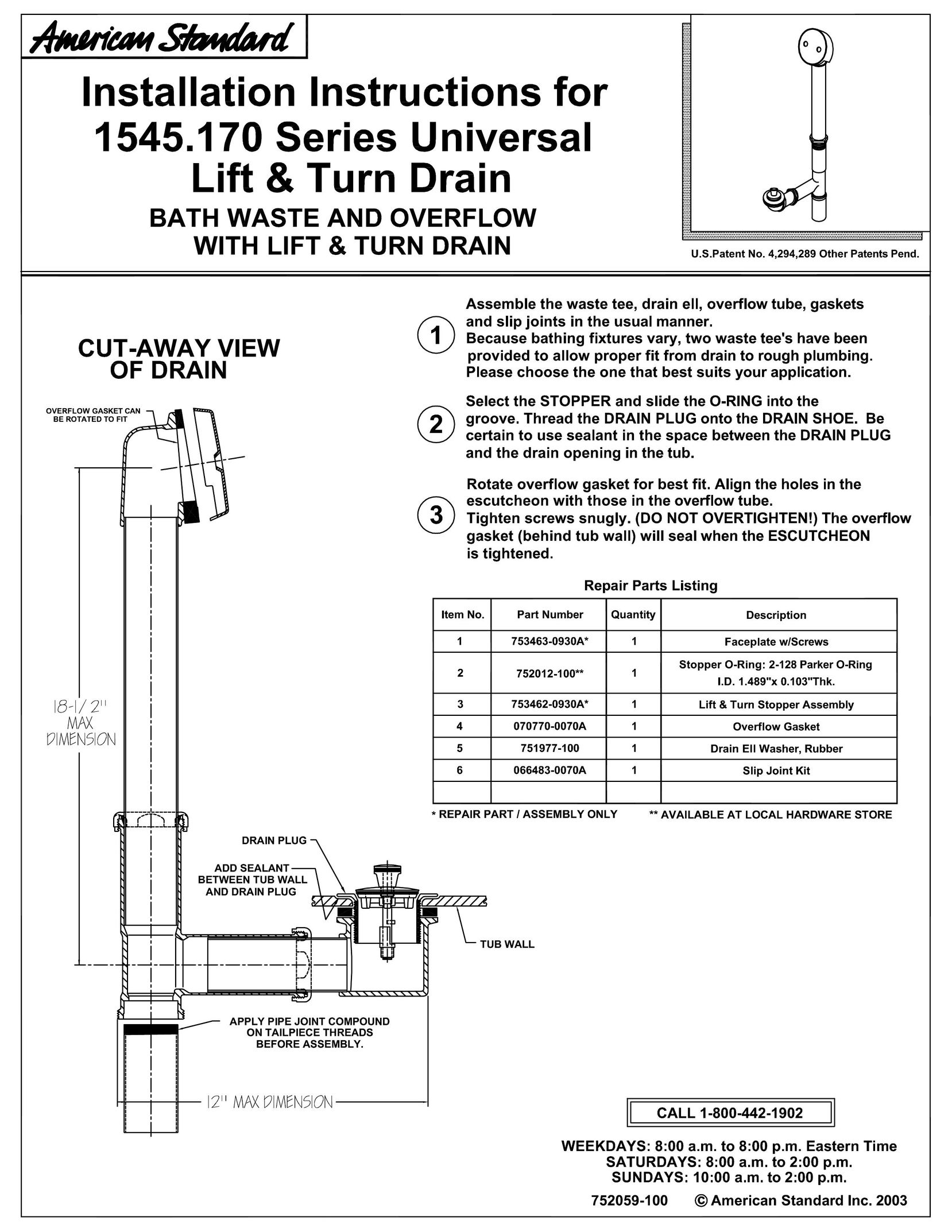 American Standard 1545.17 Plumbing Product User Manual
