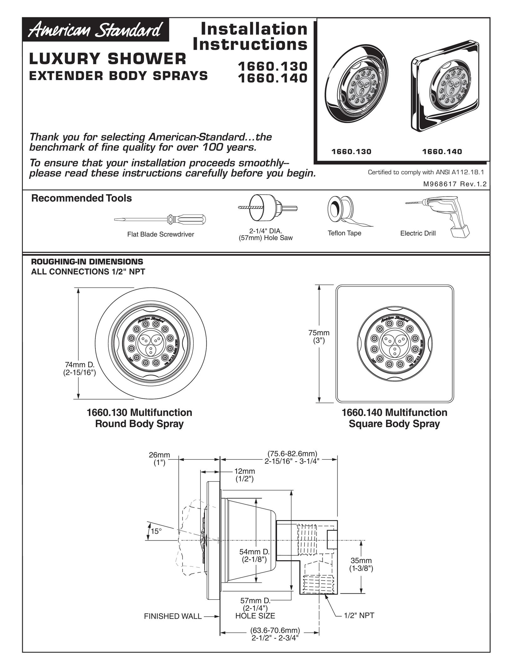 American Standard 1660.13 Plumbing Product User Manual