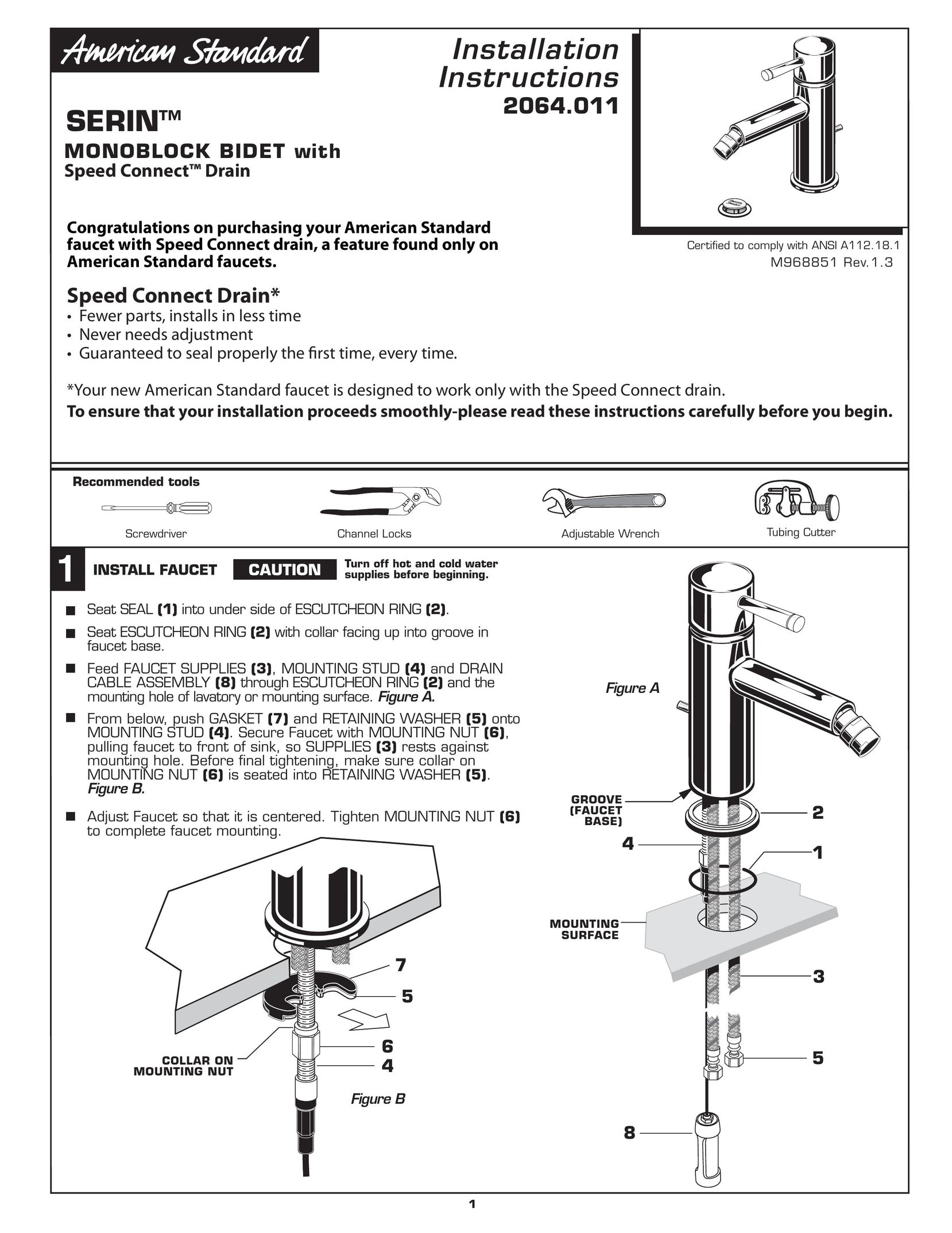 American Standard 2064.011 Plumbing Product User Manual