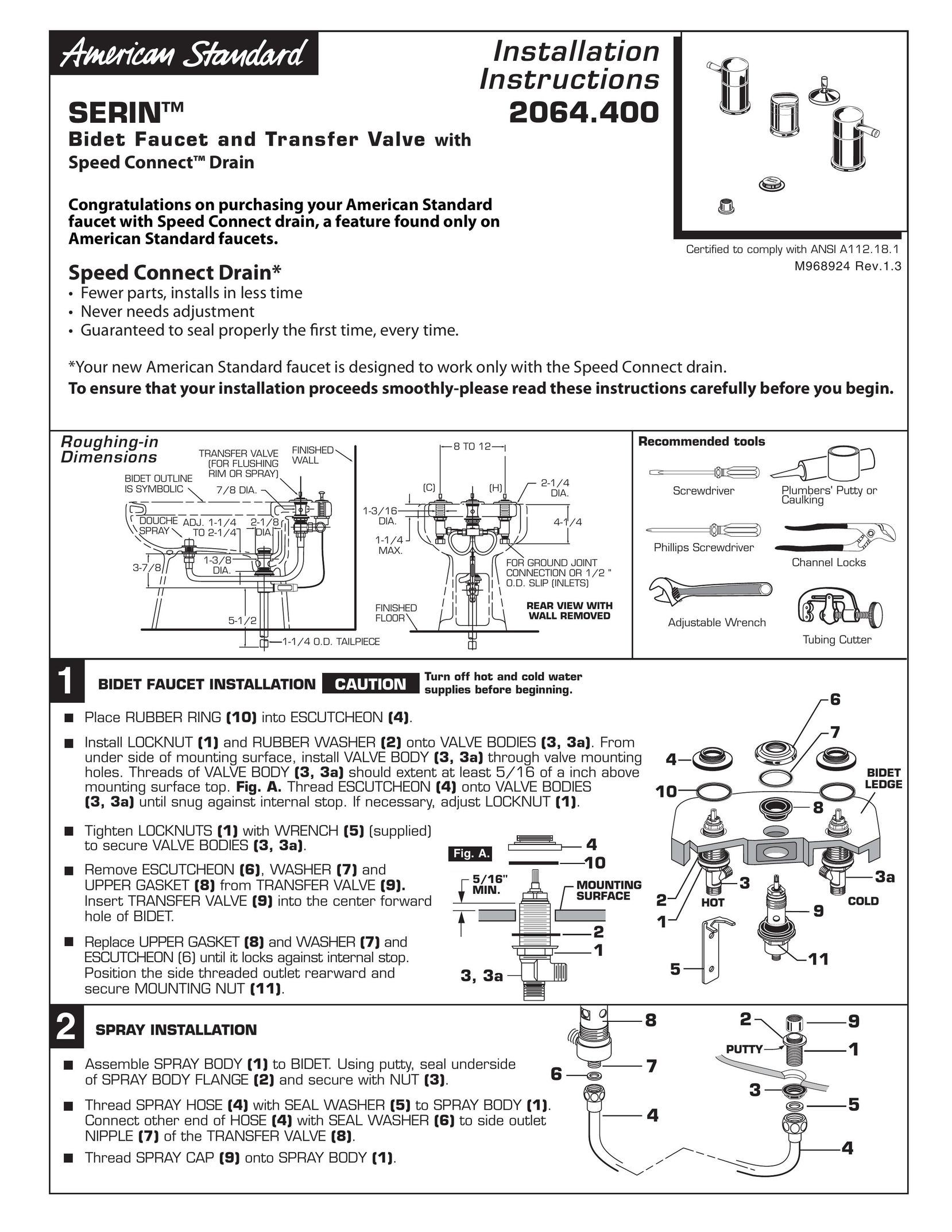 American Standard 2064.4 Plumbing Product User Manual