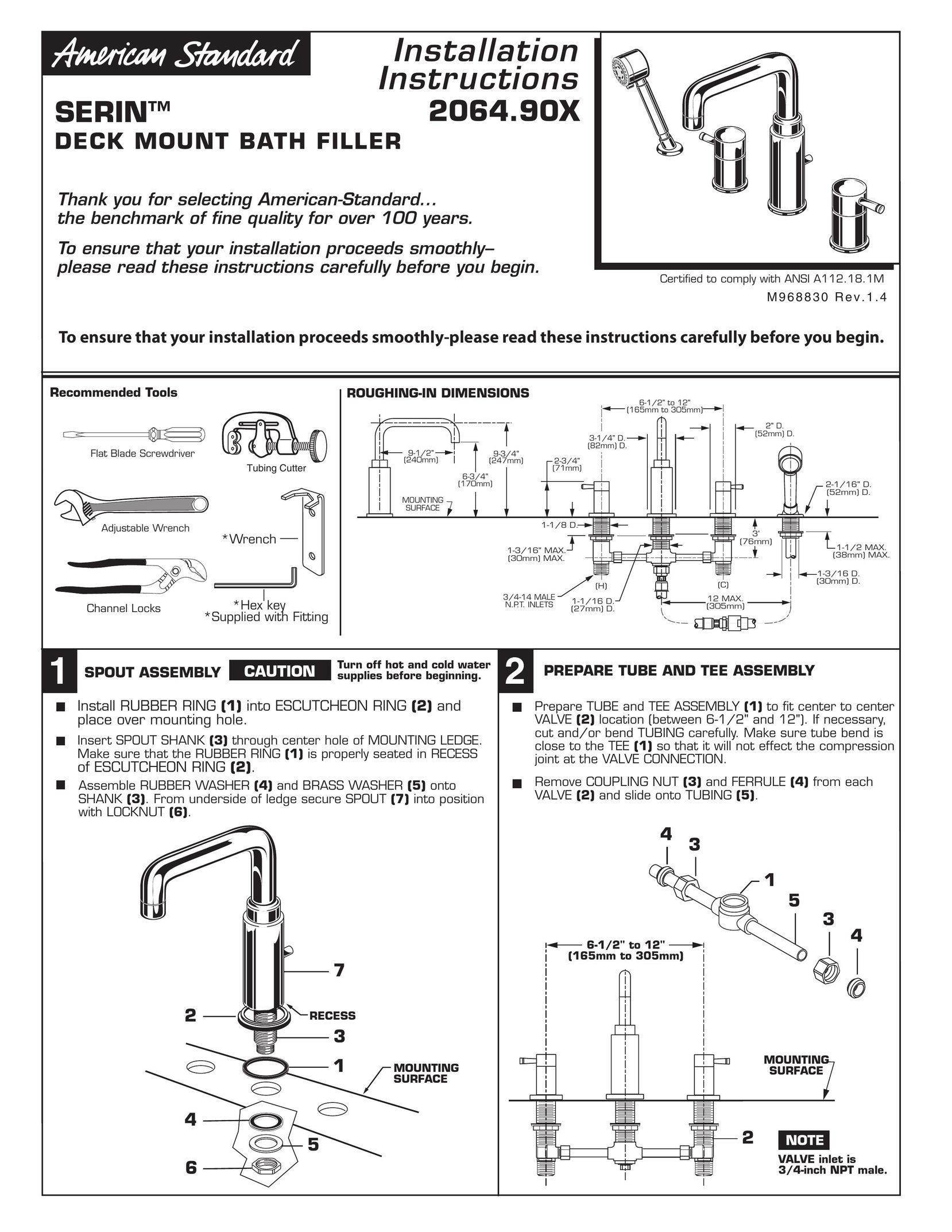 American Standard 2064.90X Plumbing Product User Manual