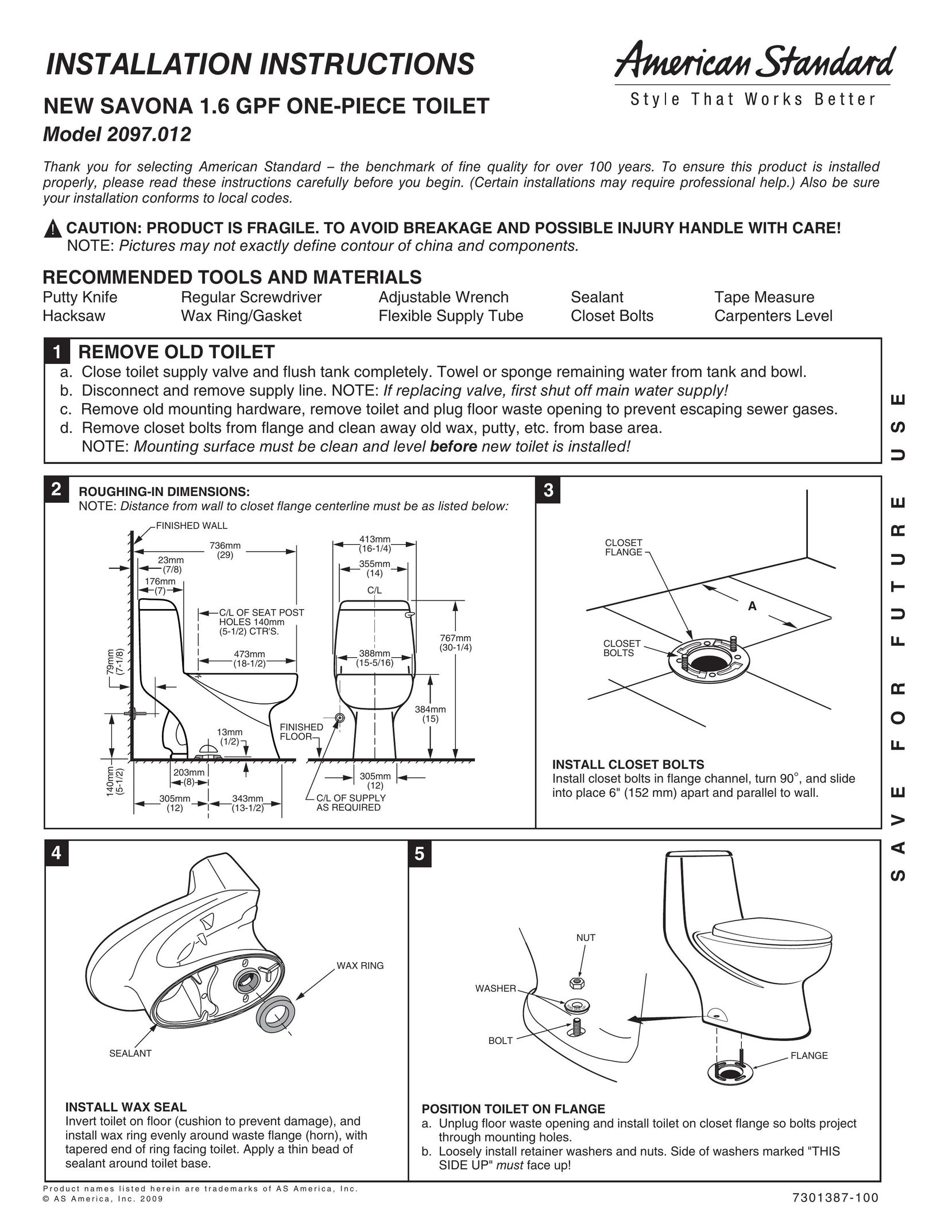 American Standard 2097.012 Plumbing Product User Manual