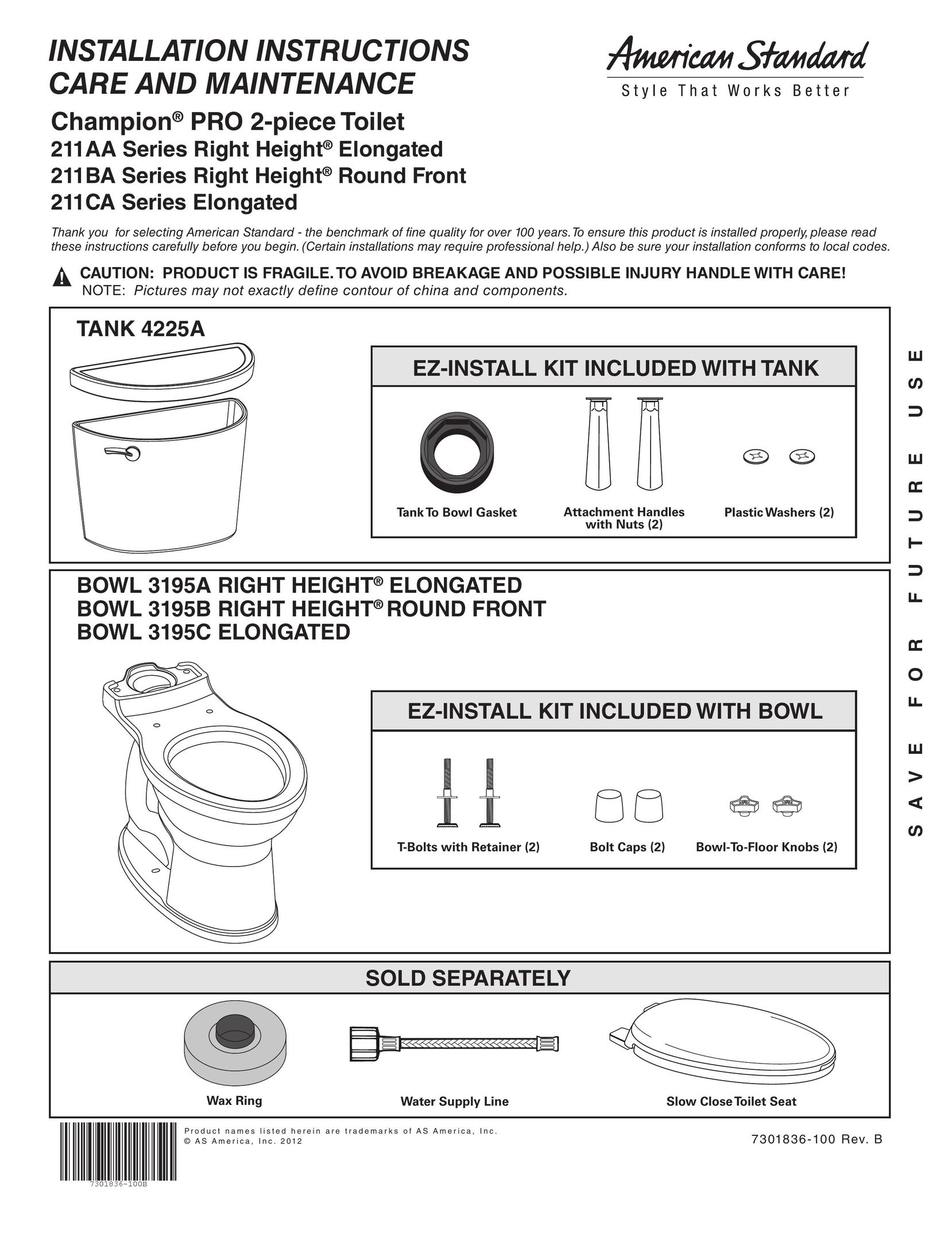 American Standard 211AA Plumbing Product User Manual