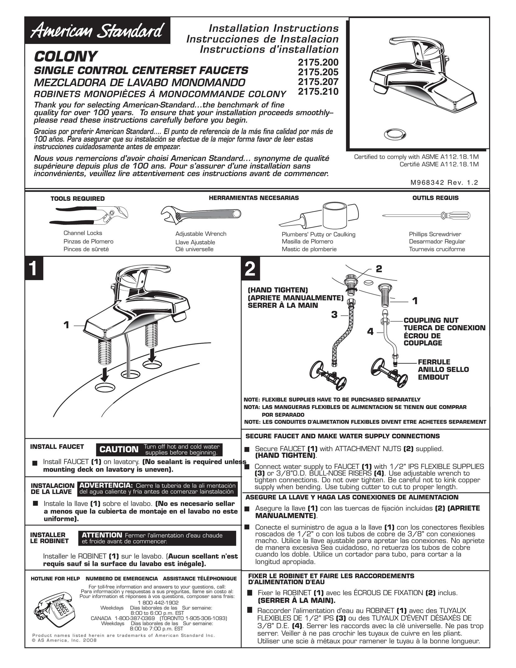 American Standard 2175.2 Plumbing Product User Manual