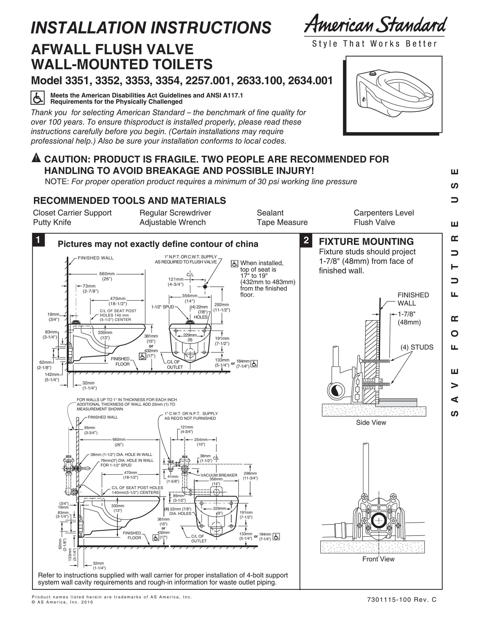 American Standard 2257.001 Plumbing Product User Manual