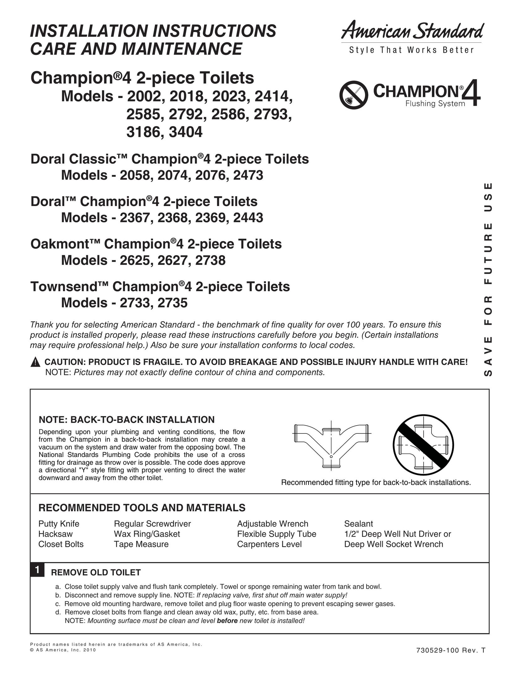 American Standard 2414 Plumbing Product User Manual