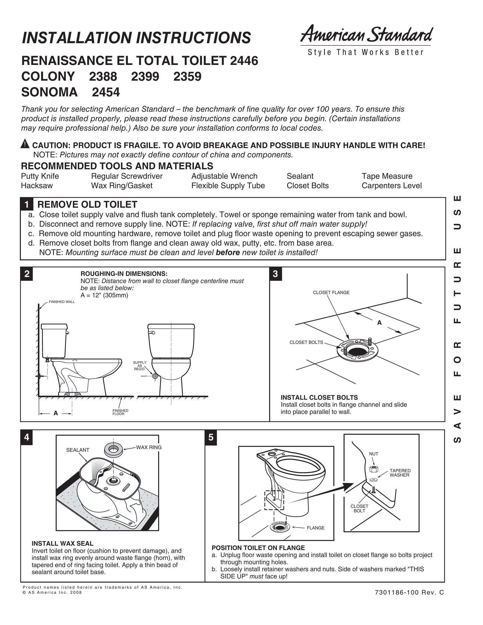 American Standard 2446 Plumbing Product User Manual