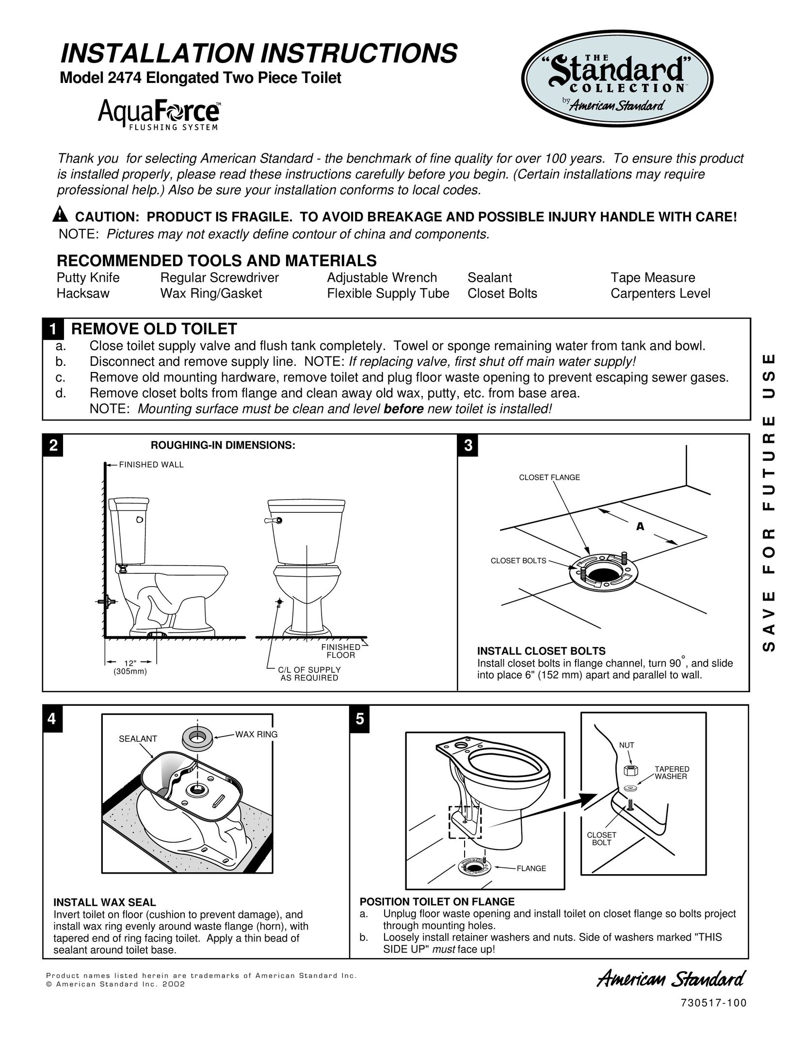 American Standard 2474 Plumbing Product User Manual